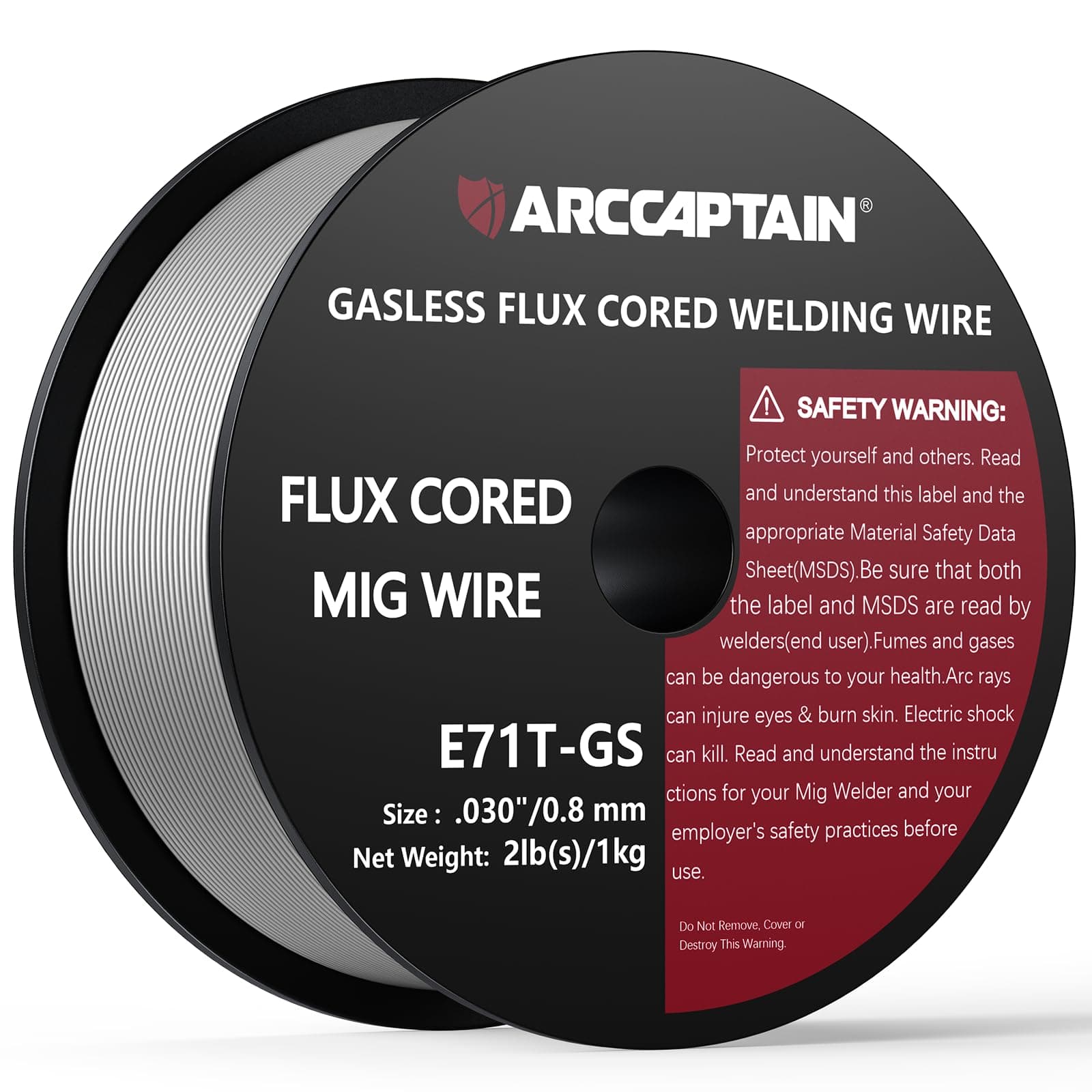 ARCCAPTAIN Flux Core Welding Wire .030, E71T-GS Mig Welding Wire 2-Pound Spool Gasless Mild Carbon Steel Compatible With Lincoln Miller Forney Harbor Welder