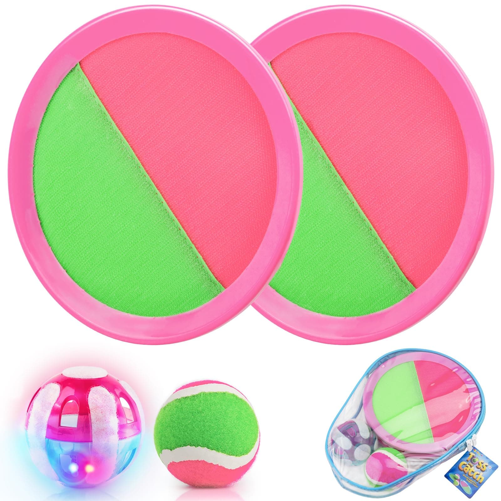 Ayeboovi Toss and Catch Game Set with Light Up Ball Beach Toys Outdoor Pool Toys for Kids Yard Pool Lawn Outdoor Games for 3 4 5 6 7 8 9 10 Year Old Boys Girls Gifts Easter Basket Stuffers-Red