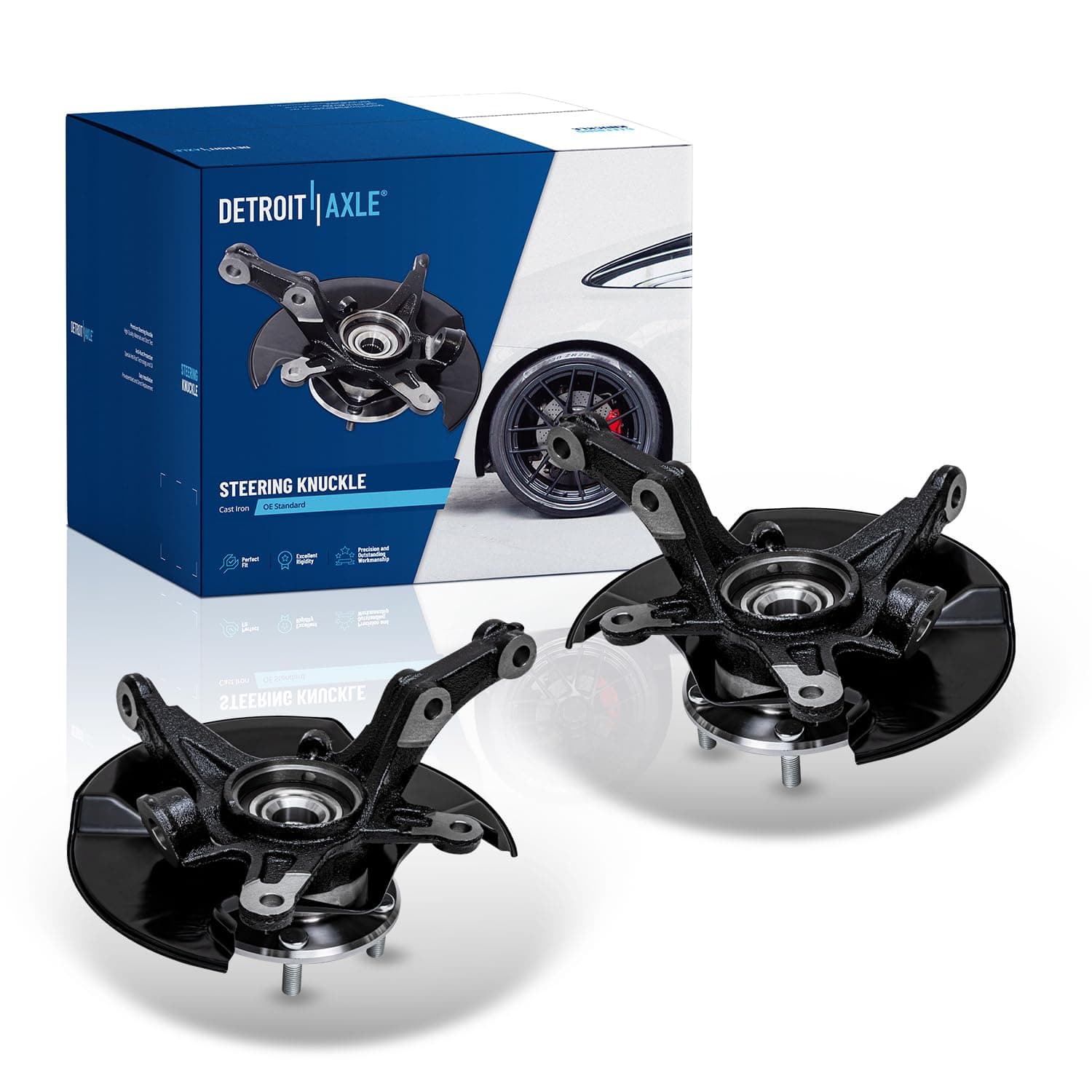 Detroit Axle - Knuckles with Wheel Hub Bearing Assembly Kit for 2006-2011 Honda Civic, 2007 2008 2009 2010, Driver Side Passenger Side Front Steering Knucle Wheel Hub Bearing Replacement