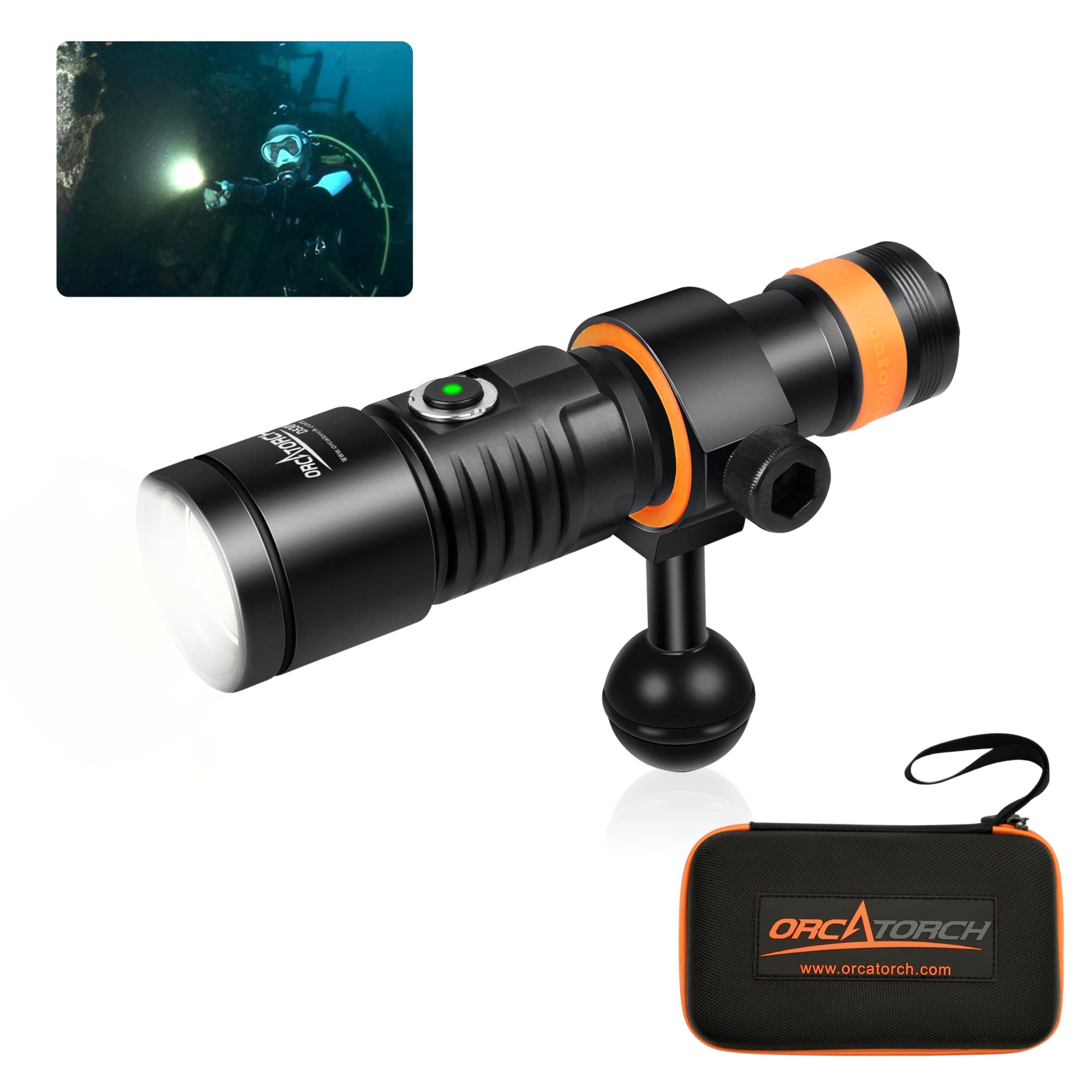 D530V 1200 Lumens Underwater Video Light, 120° Super Wide Beam Dive Flashlight, 2 Modes with ZJ18 Ball Joint, IP68 Waterproof (150m) for Scuba Diving Photography/Videography