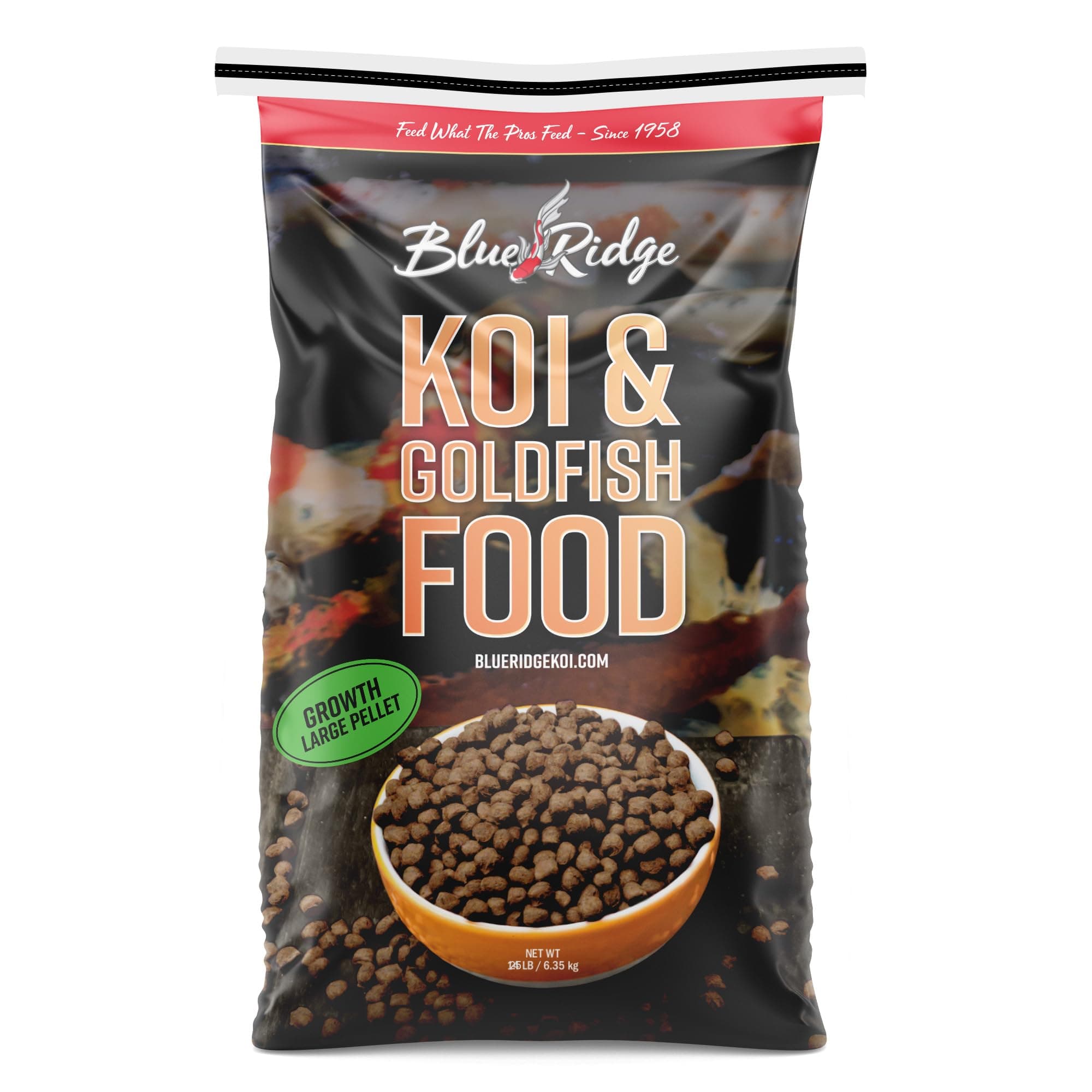 Blue Ridge Koi Fish Food 25lb - Koi Food Large 3/16" Growth Formula, Goldfish Food, Premium Fish Food for Ponds, Ponds Fish Food, Floating Pond Pellets