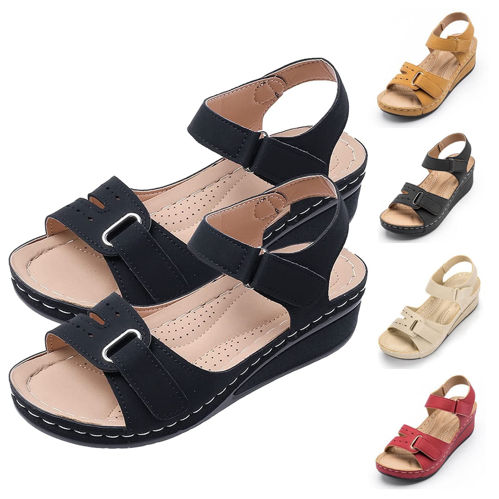 EEUKSandals with Back Strap for Plantar Fasciitis for Women, Orthopedic Premium Lightweight Leather Sandals Arch Support Sandals Diabetic Bunions Comfortable Sandals for Flat Feet(Size:4.5,Color:Blue)