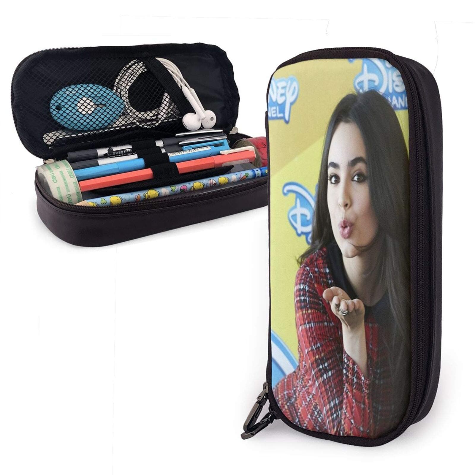 Sofia Carson at Descendants Pu Leather Pencil Case with Zipper Closure Big Capacity Carrying Case for School Office