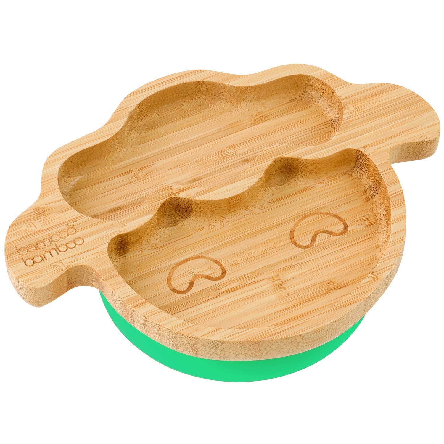 Bamboo Baby Plate with Suction - Kids and Toddler Suction Cup Plate for Babies, Non-toxic All-Natural Bamboo Baby Food Plate Stays Cool to the Touch for Baby-Led Weaning (Lamb - Green)