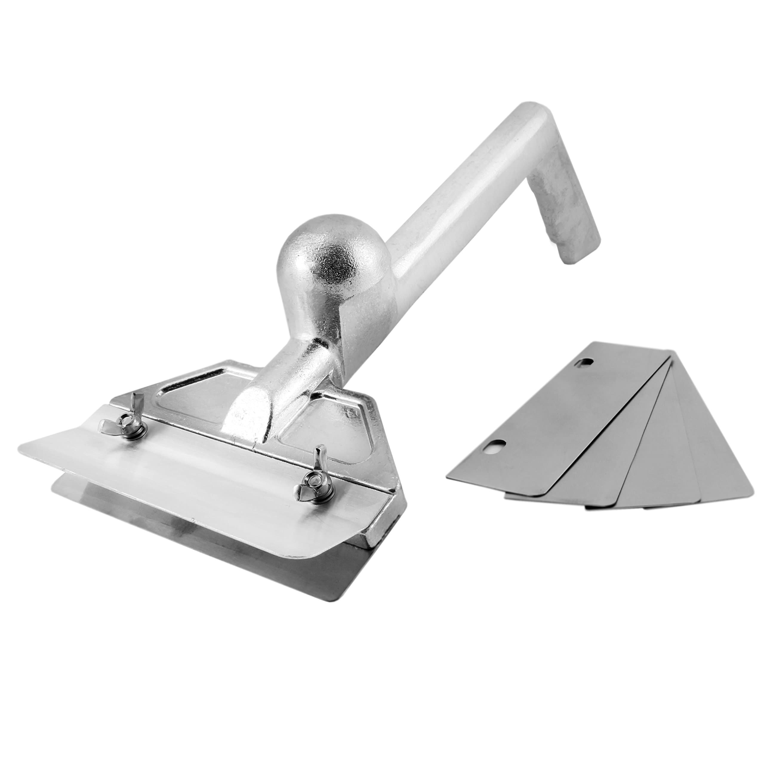 Cornucopia Brands Heavy Duty Commercial Grade Metal Flat Top Griddle Scraper/Grill Scraper with 4 Replacement Blades (5 Blades Total); Restaurant-Style Scraping Cleaner &Tool