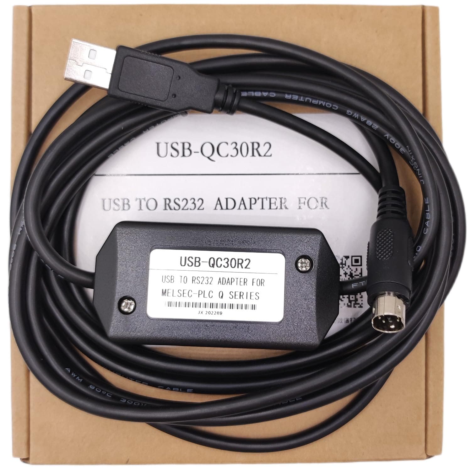 USB Programming Cable for Mitsubishi PLC Q Series, for USB-QC30R2 Replacement, Adaptive Baud Rate, 6 FT.