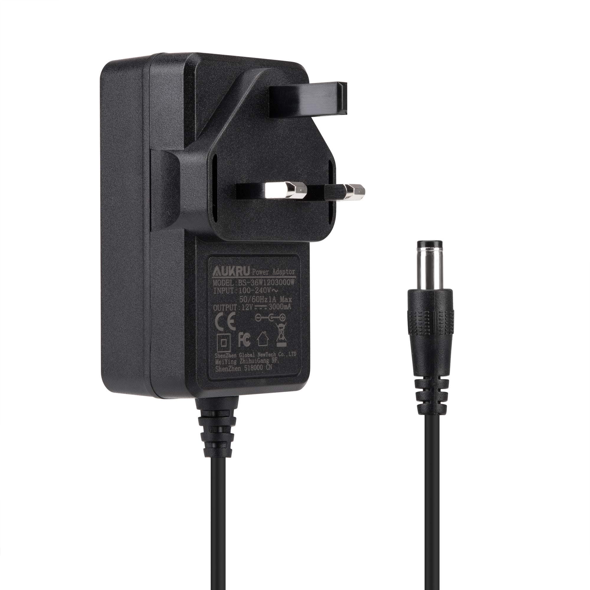 Aukru 12V 3A Power Supply AC to DC 5.5mm Adapter 36W Transformer Charger for Mighty Vaporizer, LED Strip Lights, CCTV Security Camera DVR NVR, LCD Monitor TV, Roberts Radio Power Charger