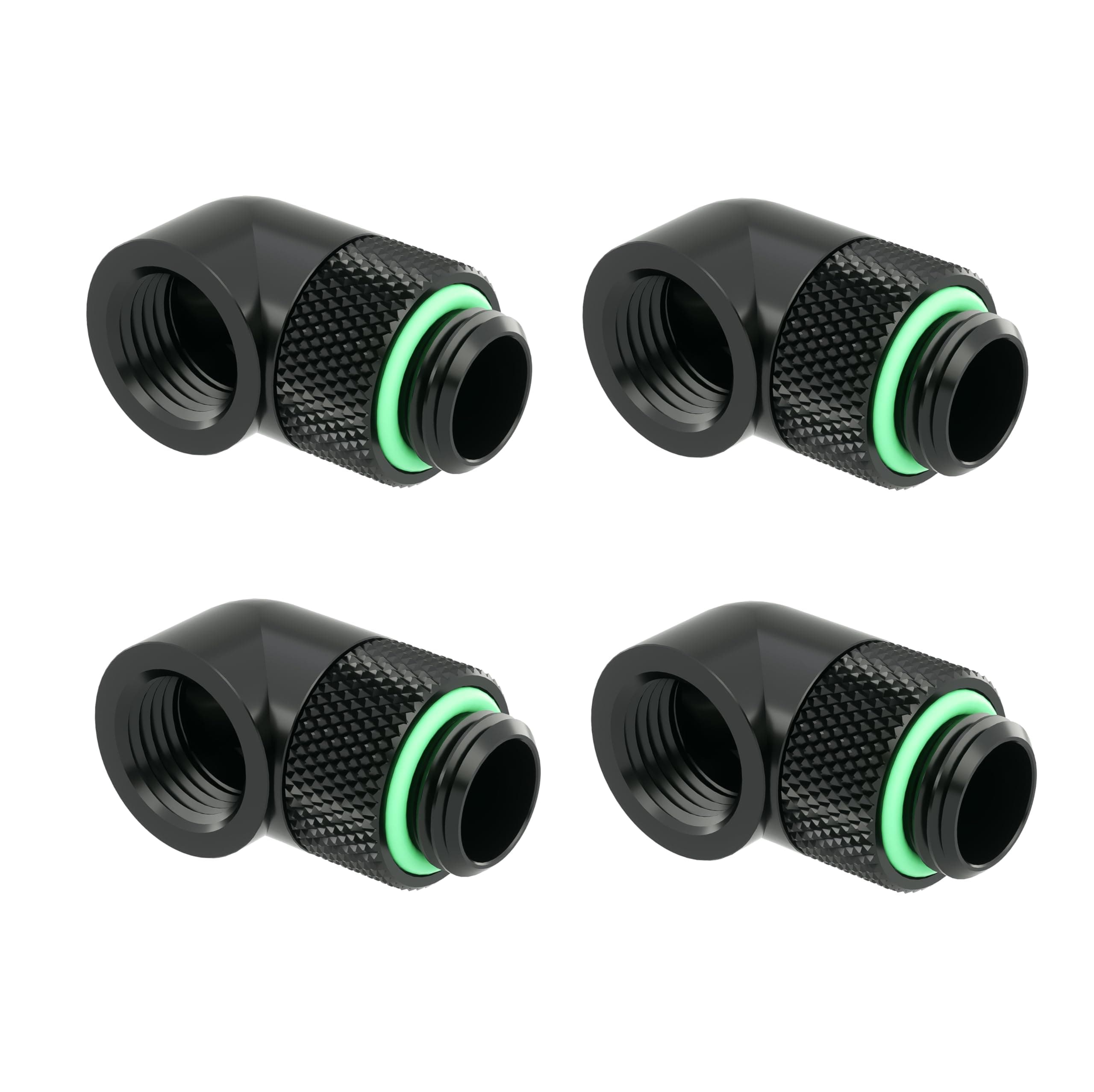 G1/4" Male to Female Extender Fitting, 90 Degree Rotary, Black, 4-Pack