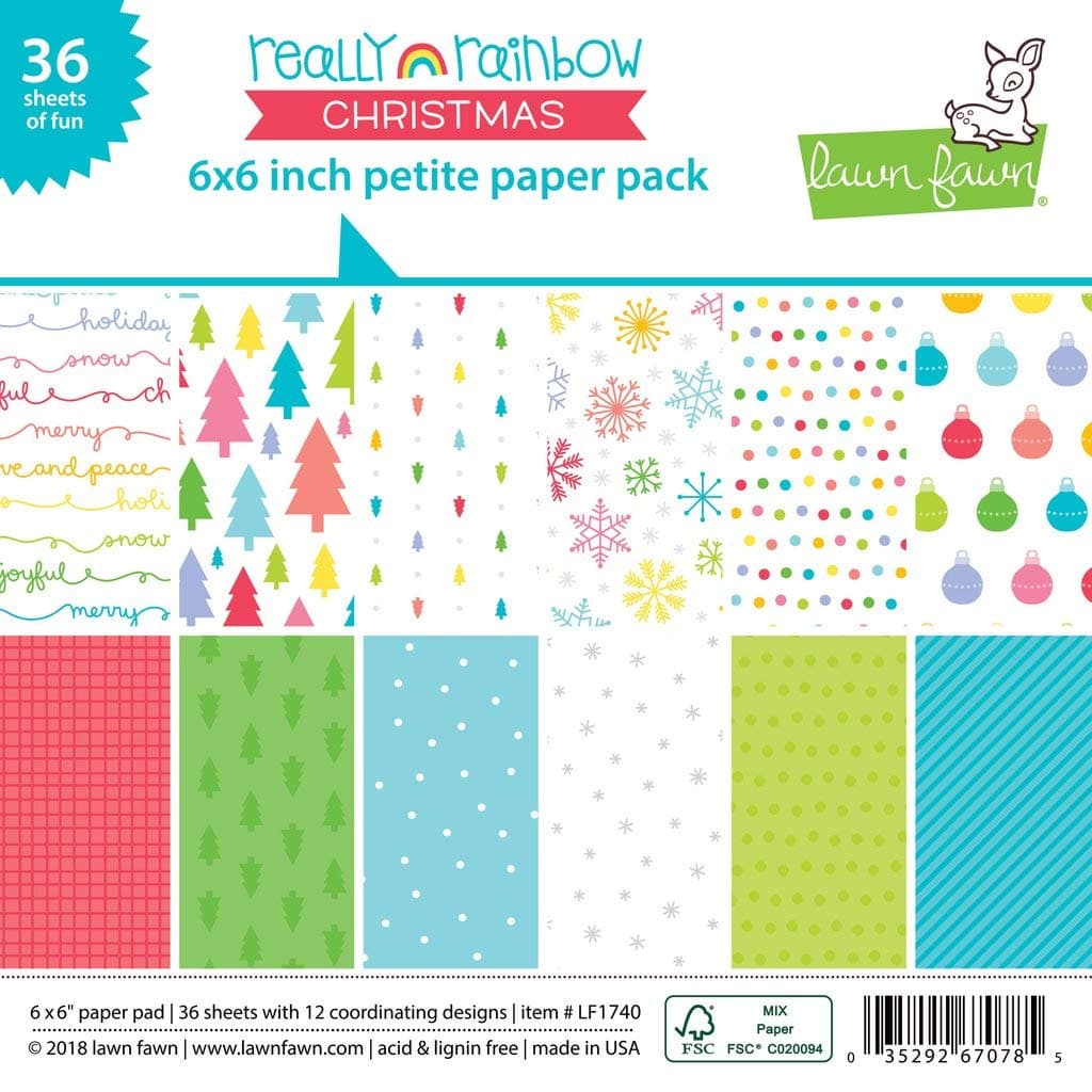 Lawn Fawn Single-Sided Petite Paper Pack 6"X6" 36/Pkg-Really Rainbow Christmas