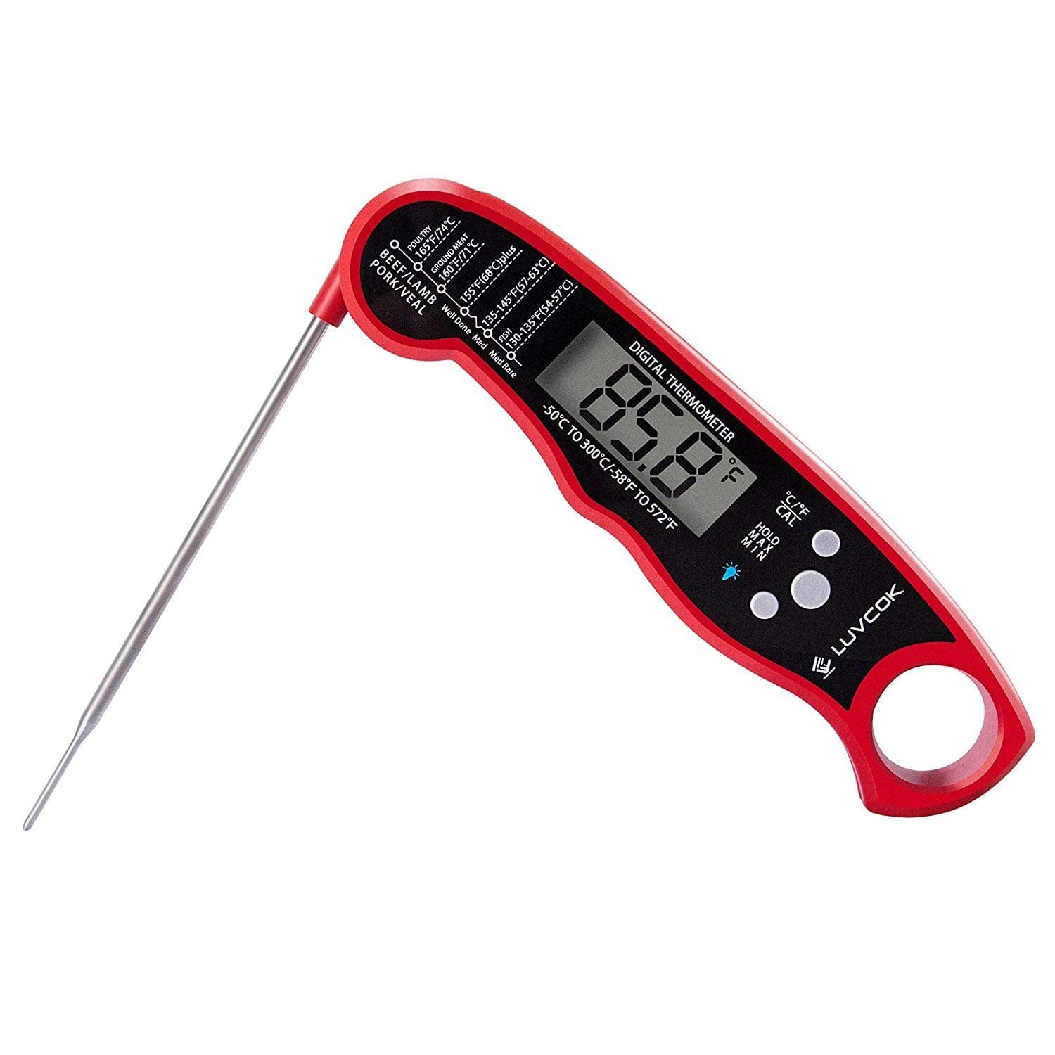 Food Thermometer Meat Thermometer Oven Thermometer Digital Candy Thermometer Luvcok Waterproof Instant Read Cooking Thermometer, for Kitchen BBQ Grill Smoker, Red