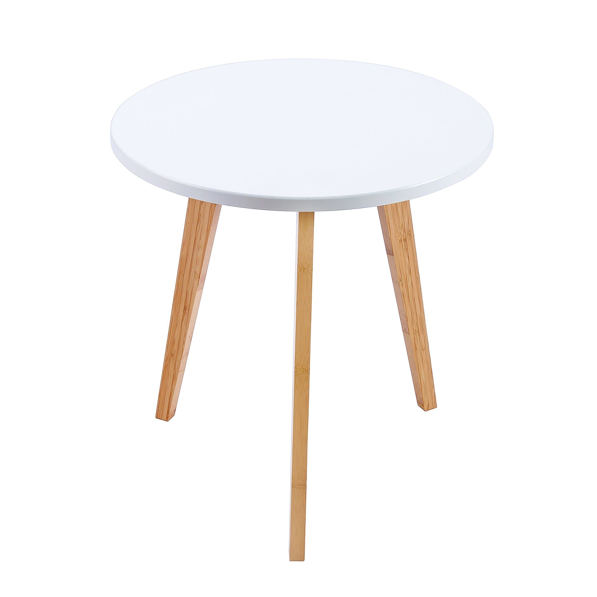 WILSHINE Small Round End Table for Small Spaces in Living Room/Bedroom White/Natural, 15.5 Inch