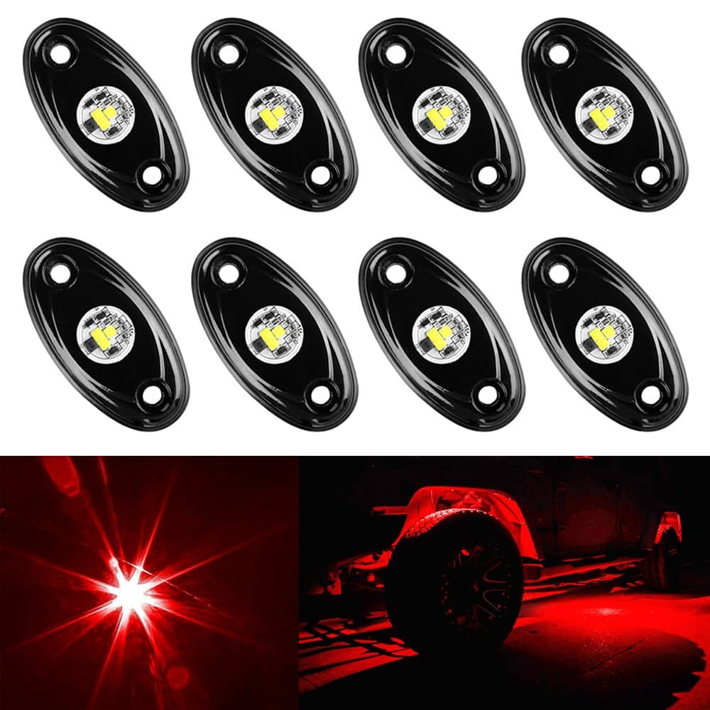 Amak8 Pods LED Rock Lights Kit Red Underbody Glow Trail Rig Light Waterproof Underglow LED Neon Lights for Jeep Off Road Trucks Car ATV SUV Vehicle Boat - Red