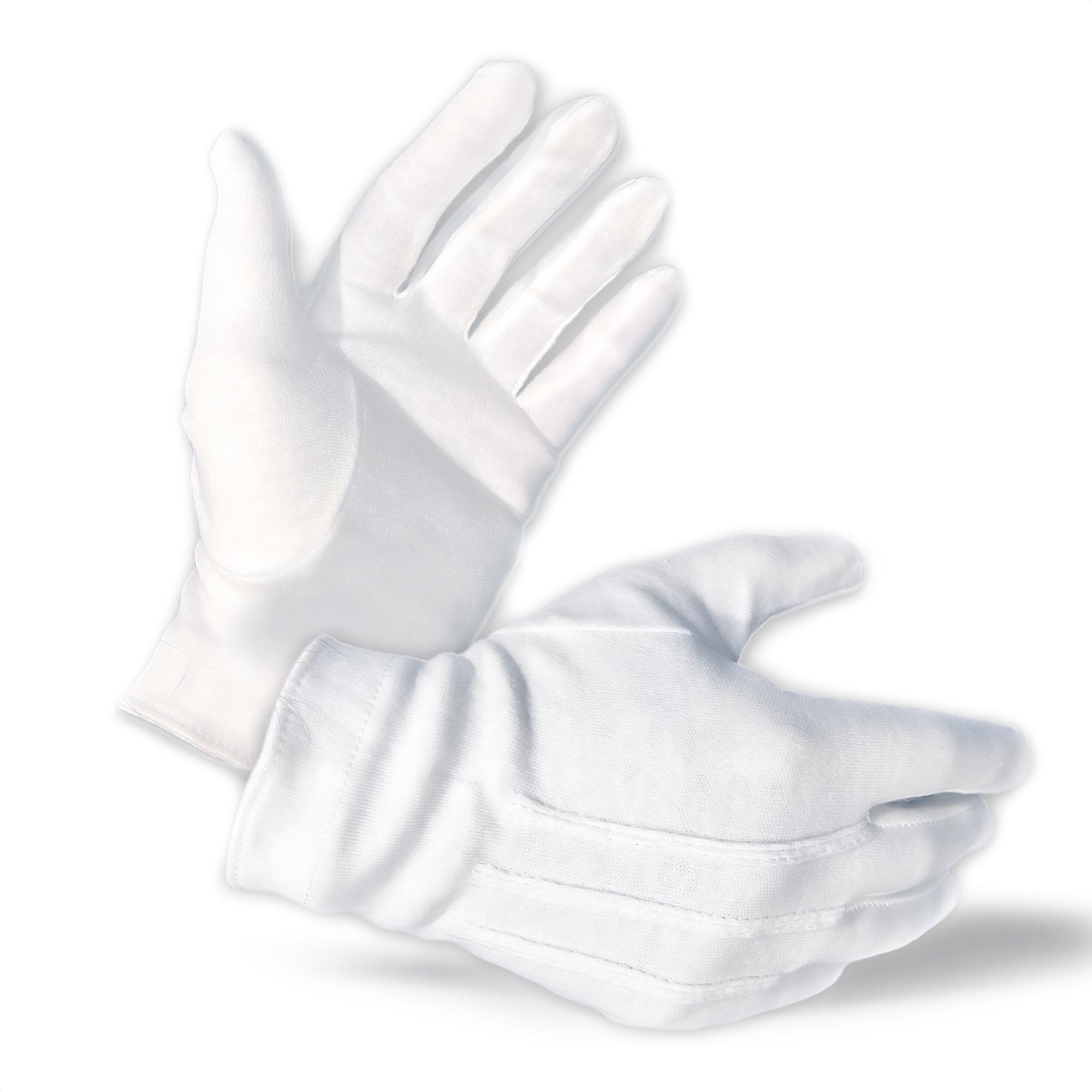 White Cotton Parade Gloves for Marching Band, Parade, Cosplay Costume, and Formal Attire 100% Cotton S, M, XL