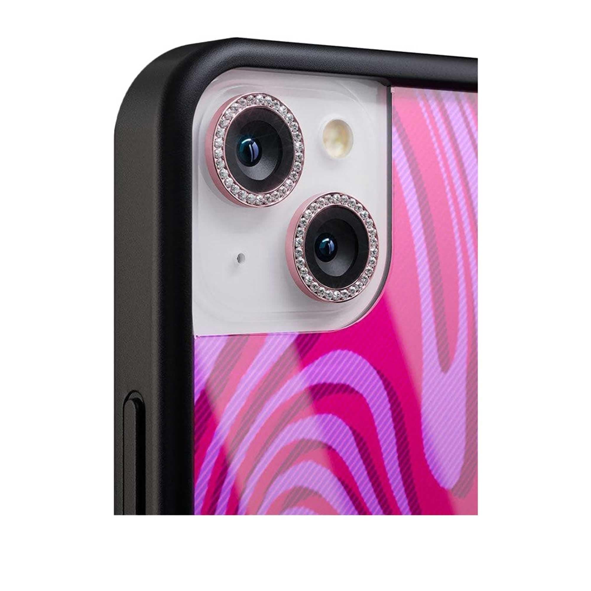 Wildflower Cases - Pink Camera Bling, Compatible with Apple iPhone 11 & 12 Mini | Phone Case Compatible, Sparkle, Reflective, Glitter, Diamond, Jeweled Ring, Glass Lens Protector