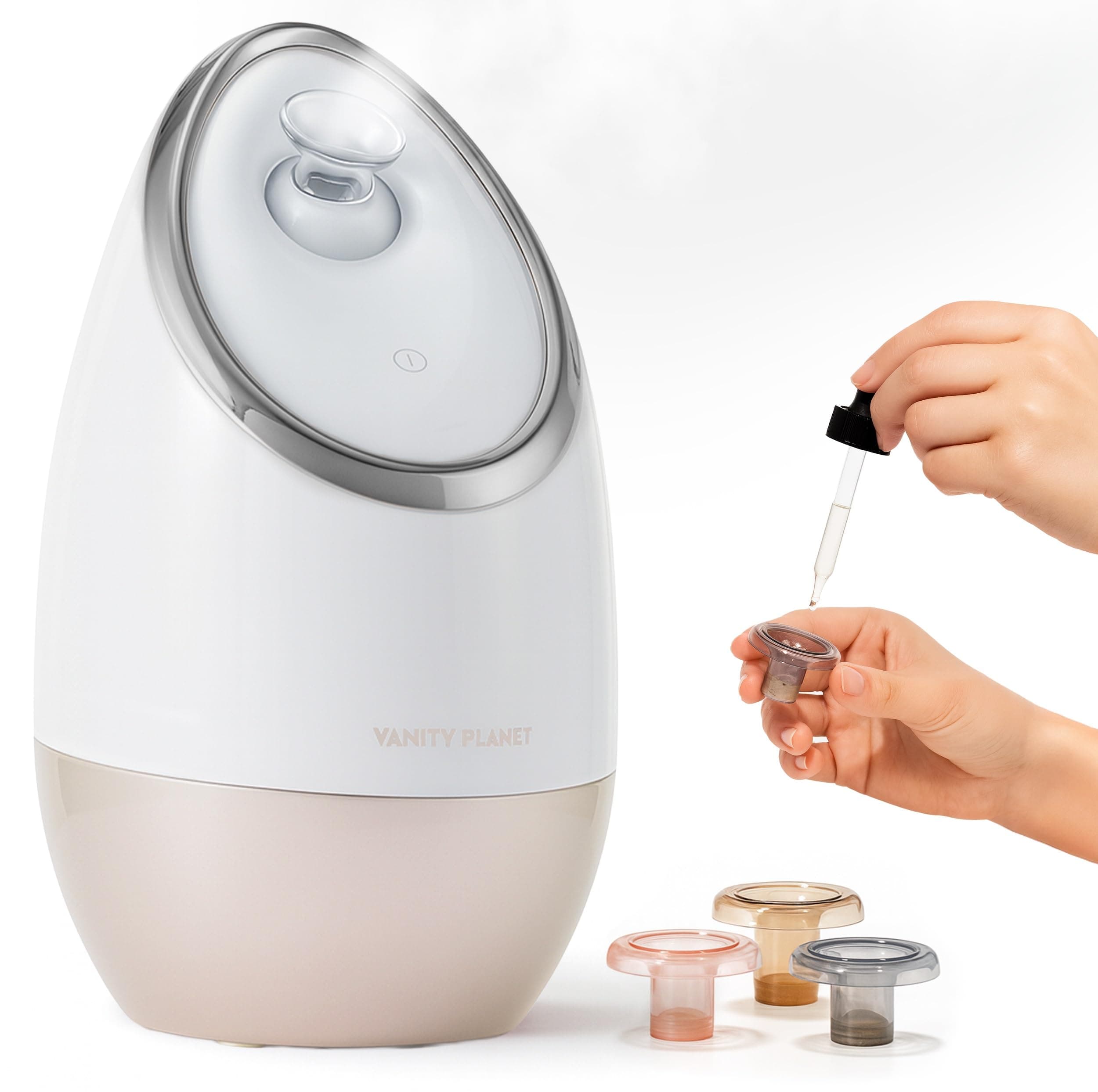 Vanity Planet Aira Ionic Facial Steamer (Beige) - Pore Cleaner That Detoxifies, Cleanses and Moisturizes - Adjustable Nozzle, Water Tank with 3 Essential Oil Baskets