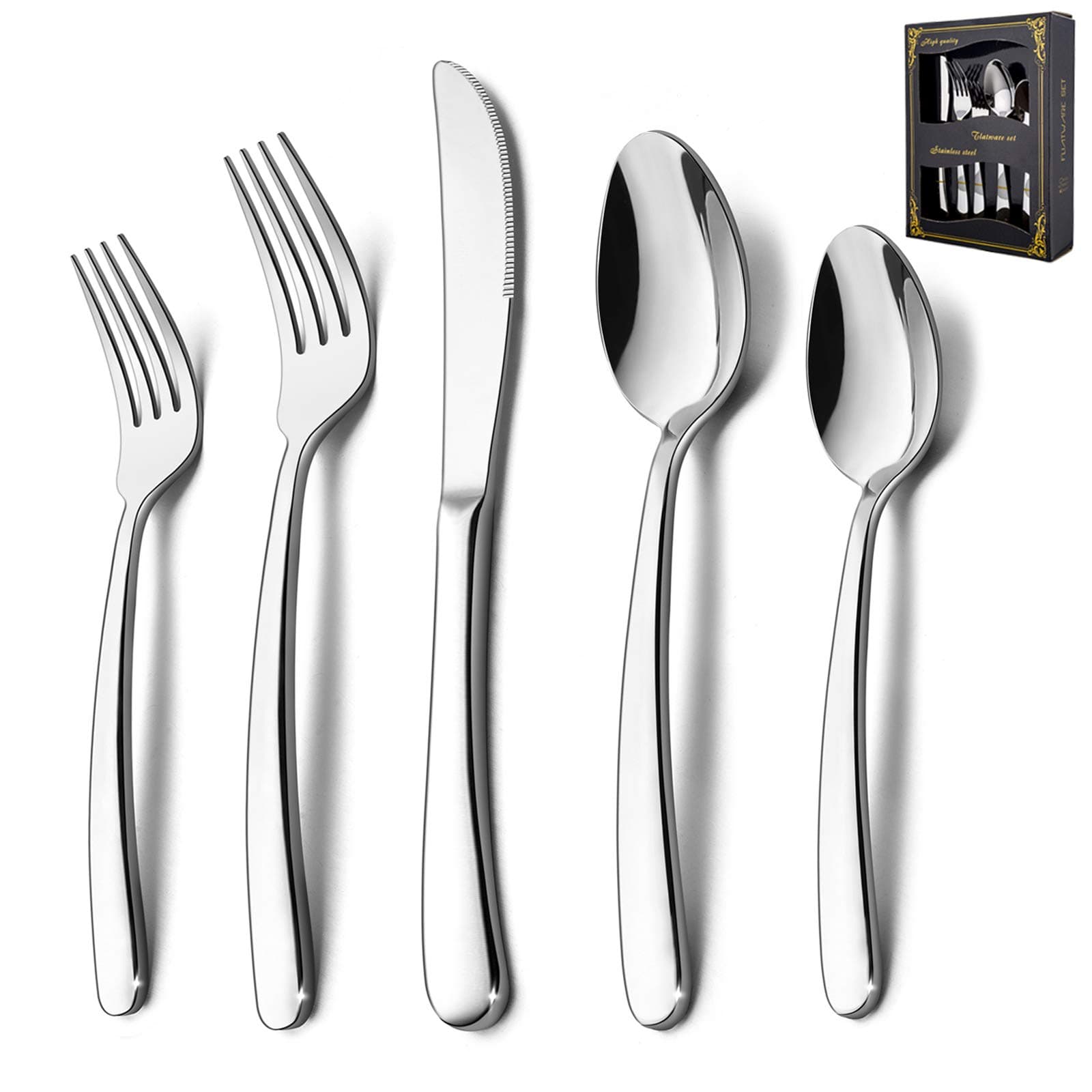 20-Piece Heavy Duty Silverware Set, HaWare Stainless Steel Solid Flatware Cutlery for 4, Modern & Elegant Design for Home/Restaurant/Wedding, Mirror Polished and Dishwasher Safe