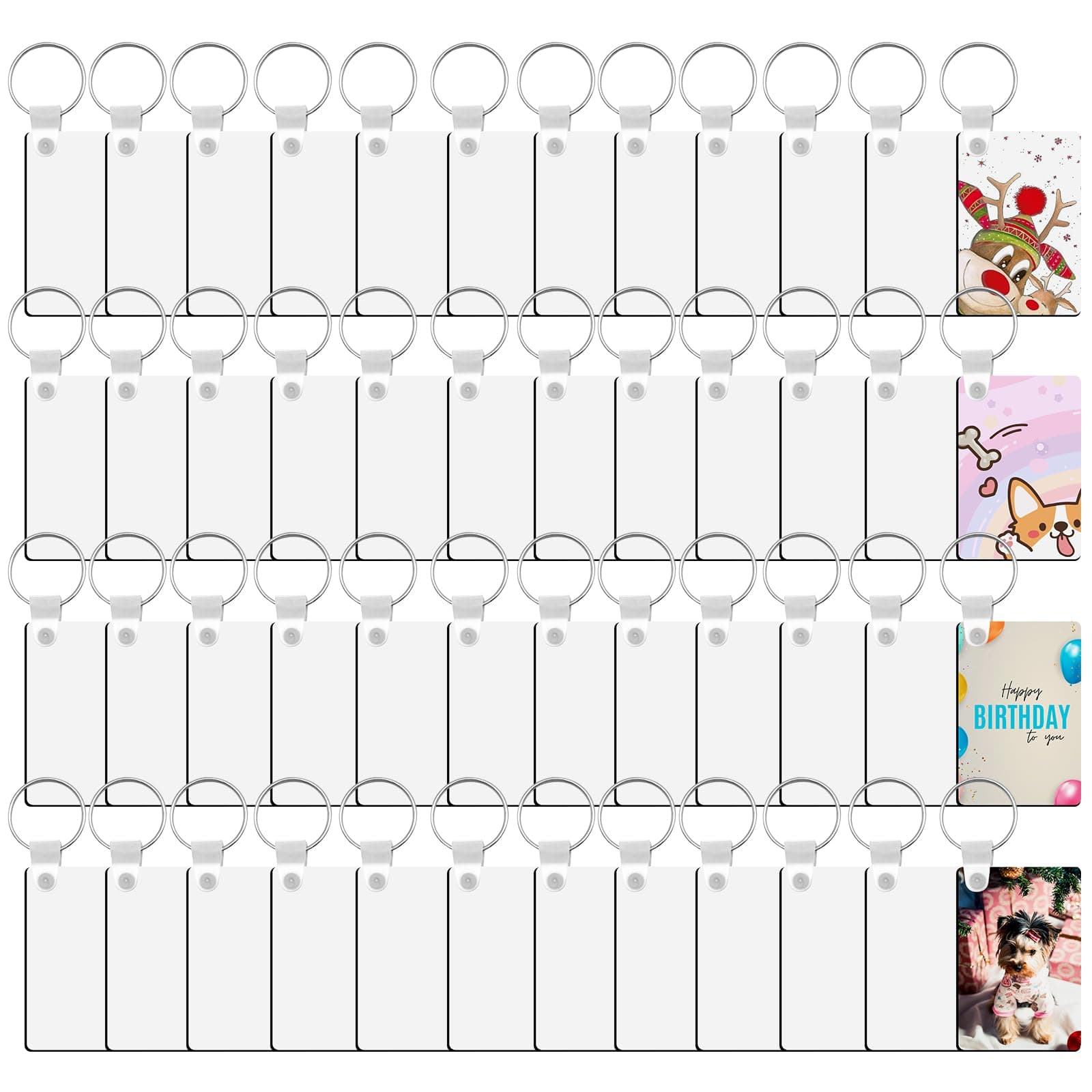 SPOKKI 180 Piece Sublimation Keychain Blanks & Rings - Double Side Heat Transfer Sublimation Ornament Blanks - 60 Sets for DIY Keychain Crafting (Rectangle)