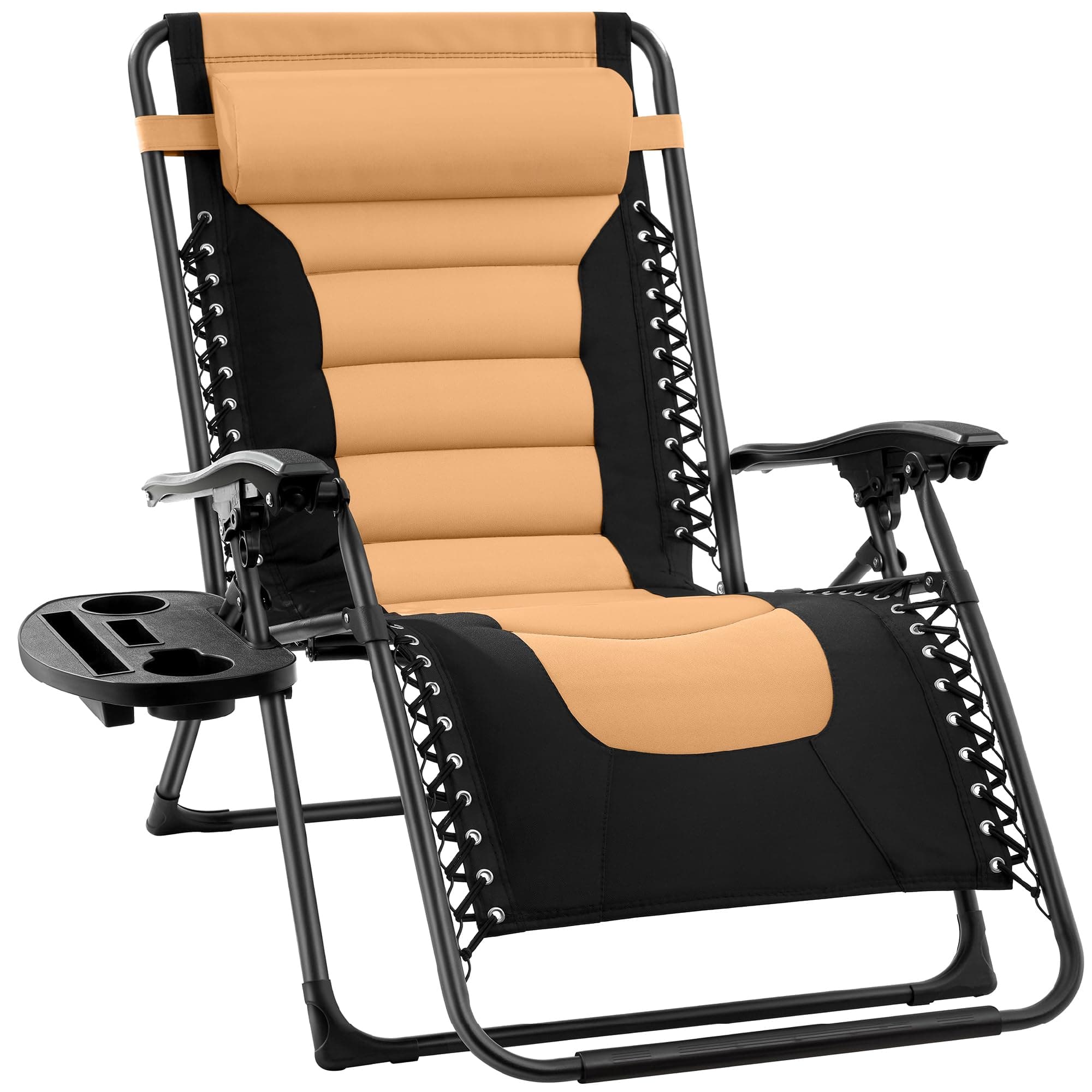 Best Choice Products Oversized Padded Zero Gravity Chair, Folding Outdoor Patio Recliner, XL Anti Gravity Lounger for Backyard w/Headrest, Cup Holder, Side Tray, Polyester Mesh - Tan
