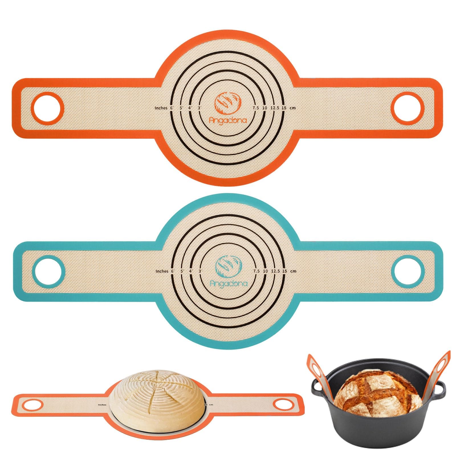 Silicone Bread Sling Dutch Oven - Best Japan Silicone Non-Stick & Easy Clean Reusable Baking Mat With Extra Long Handles, Baking Sheet Liner, 2 Mix Colour Set Transferable Dough