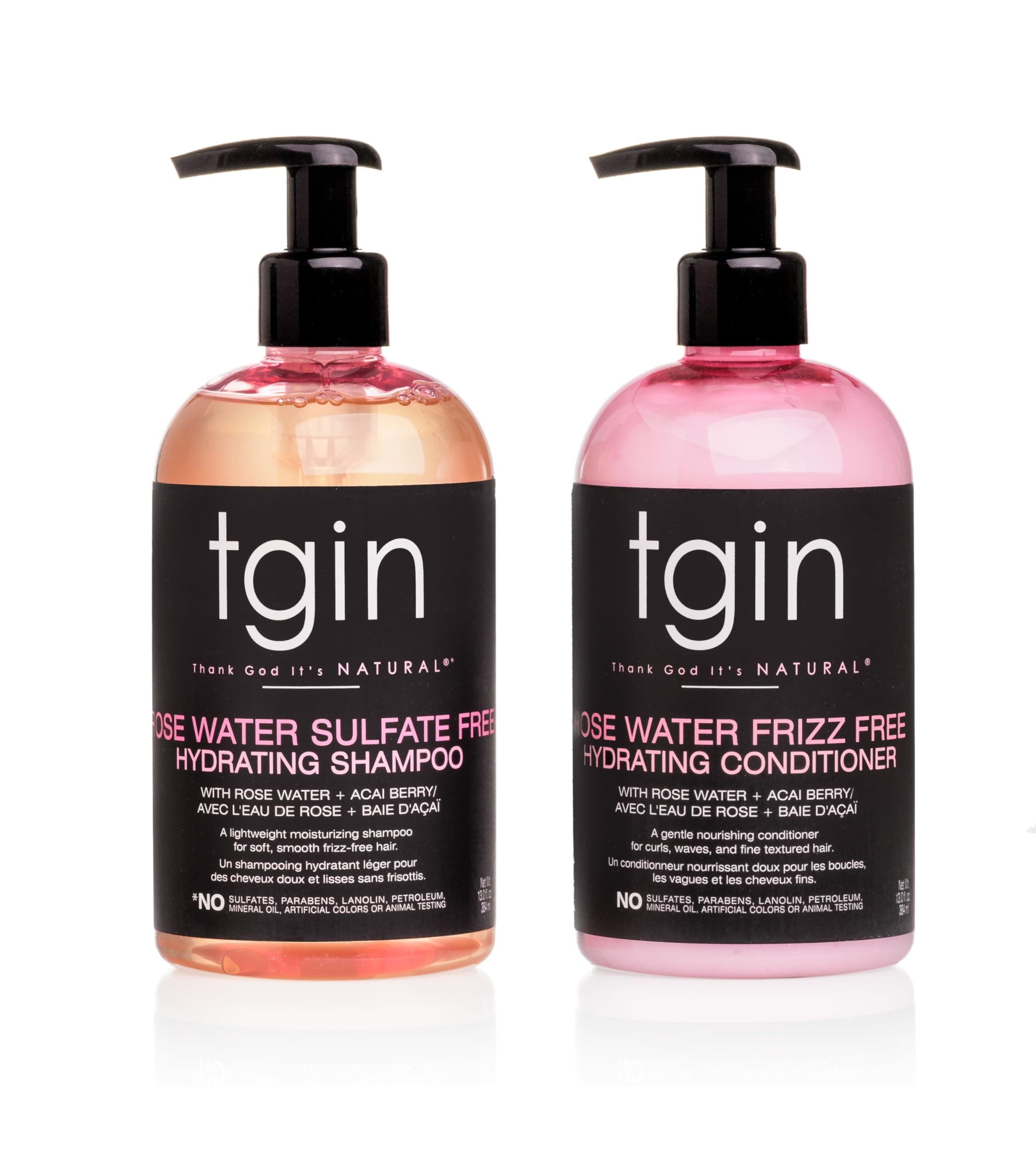 Thank God It's Natural Rose Water Shampoo + Conditioner DUO - Moisturizing, For Natural/Dry/Fine/Color Treated Hair - Curls - Waves - Low Porosity - 13oz
