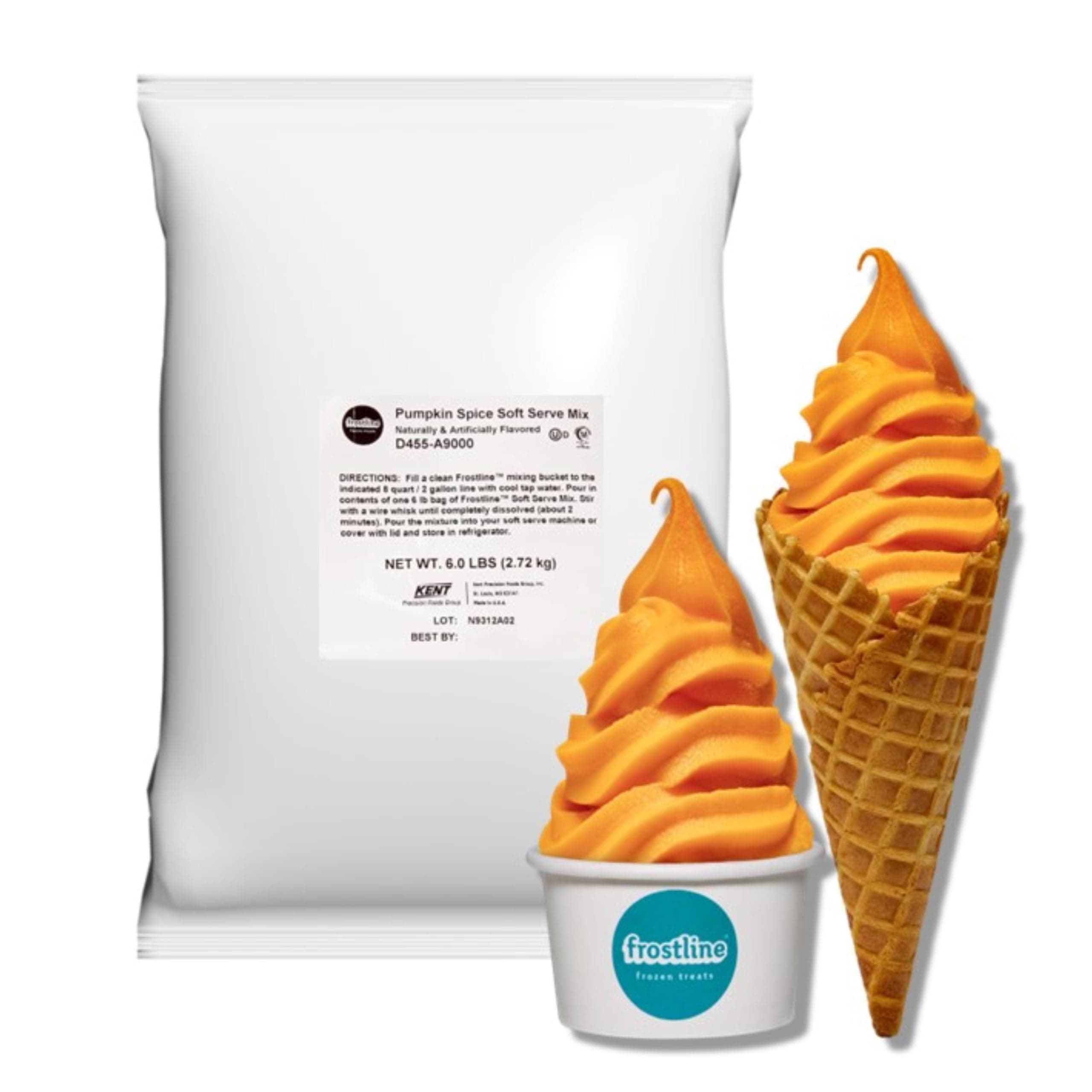 Frostline Pumpkin Spice Soft Serve Ice Cream Mix | Lactose & Gluten Free Mix | Use Blender, Countertop Ice Cream Maker, Soft Serve Machine and More | Add Water, Dairy or Dairy Alternative | 6 lb Bag
