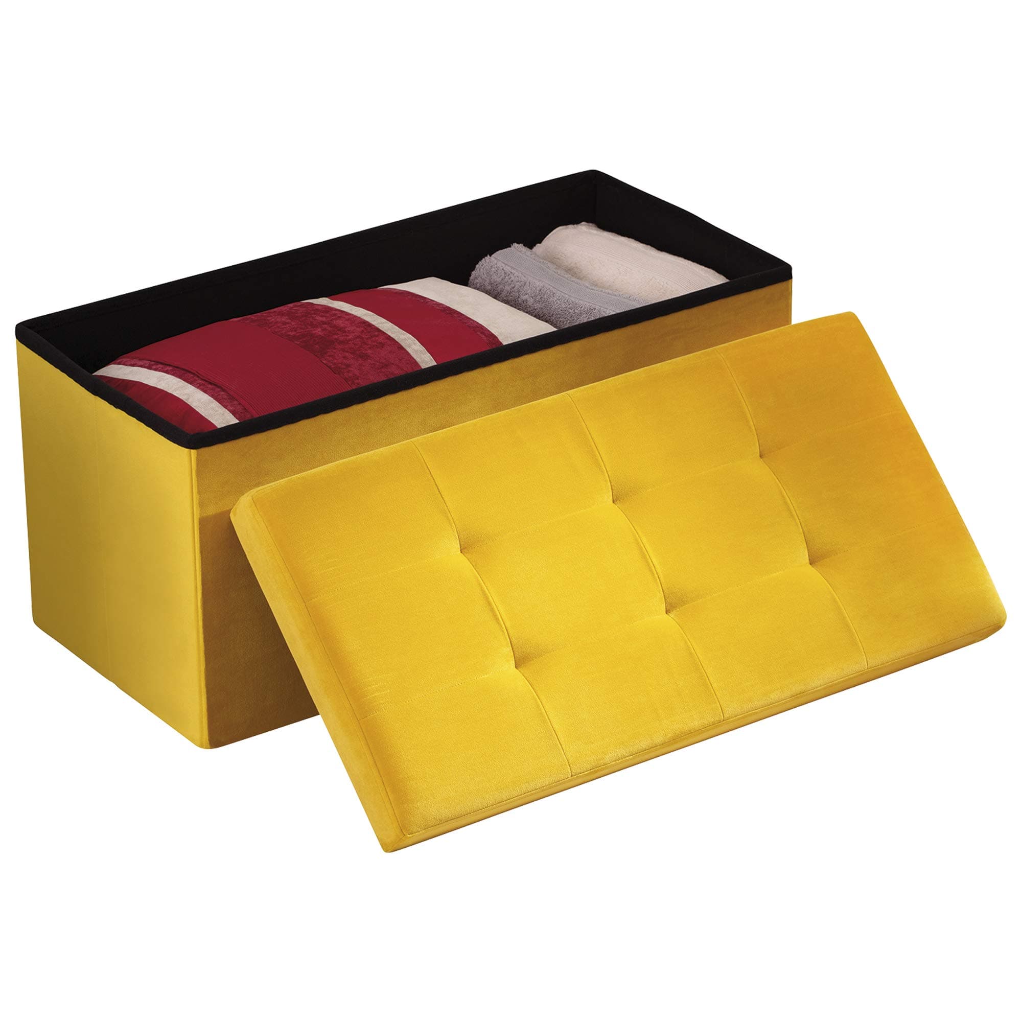 YourHome Ottoman Foldable Home Storage & Footrest with 100 Litre Capacity (Ochre, Plush Velvet)
