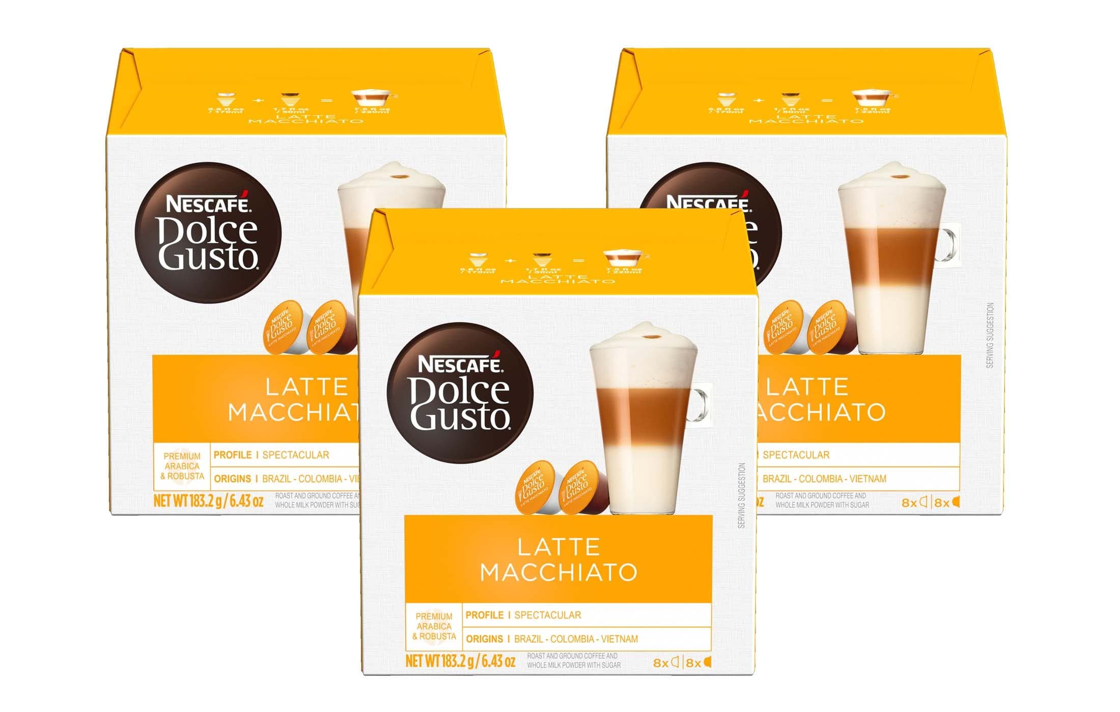 Dolce Gusto Nescafe Coffee Pods, Latte Macchiato, 16 Count, Pack of 3