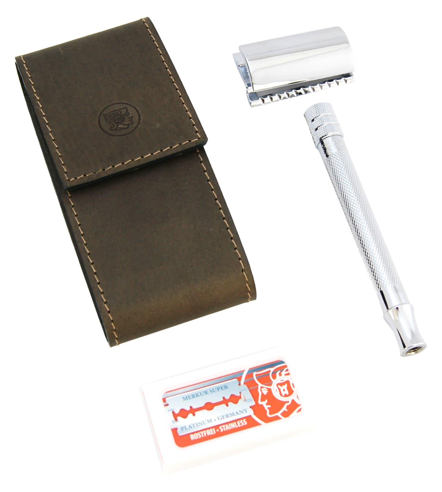 Shave Ready DOVO Razor Set Stainless Steel Chrome Plated Mk-23001, Brown