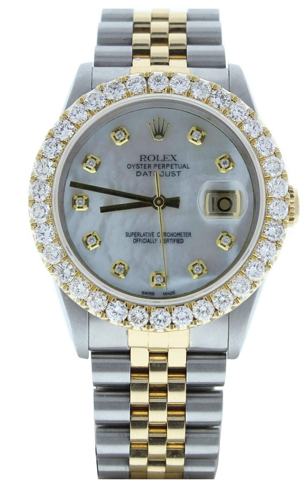 Rolex Datejust 36mm Watch 16233 Custom Mother of Pearl Diamond Dial & 3CT Diamond Bezel (Preowned)