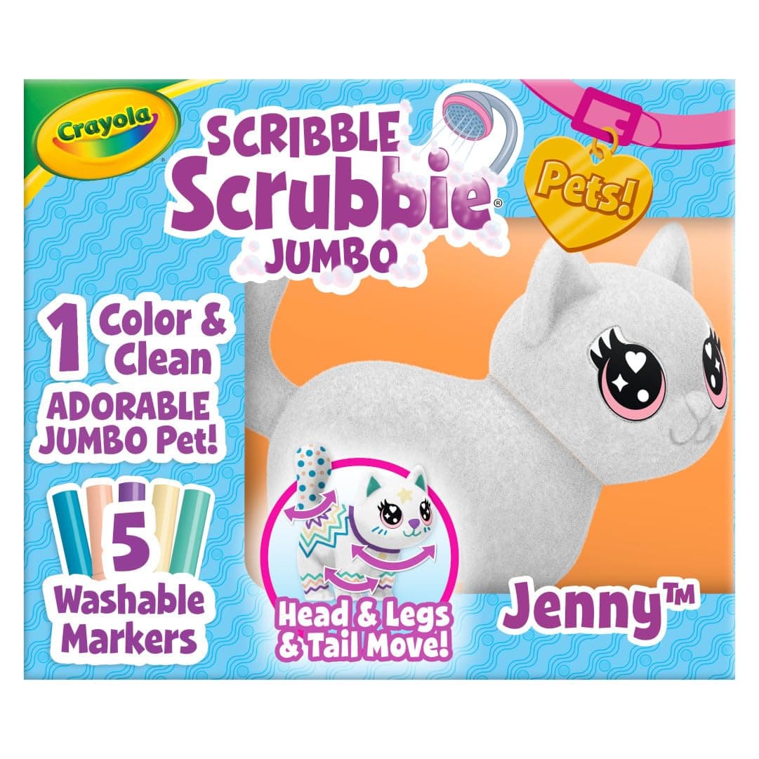 Crayola Scribble Scrubbie Jumbo Toy Cat, Large Posable Animal for Kids, Birthday, Gift for Girls & Boys, Washable Coloring & Grooming Toy, Ages 3+