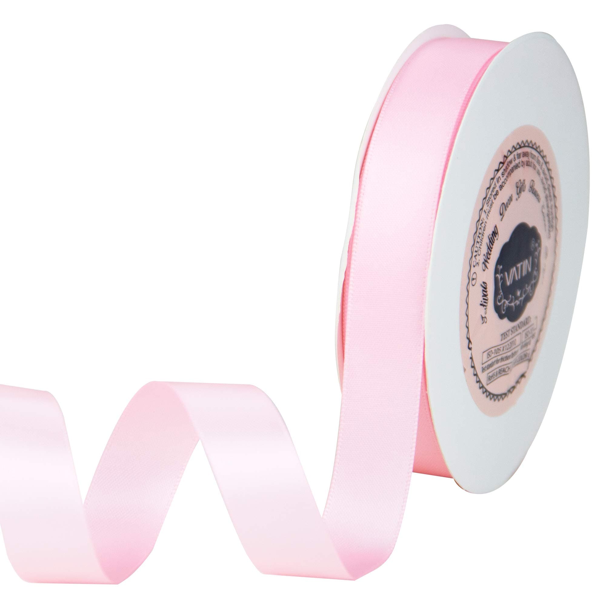 VATIN 5/8" Satin Ribbon, Continuous 25 Yards Double Faced Polyester Pearl Pink Fabric Ribbon for Gift Wrapping, Crafts, Wedding Decor, Baby Shower, Wreath, Party Decoration and More Projects