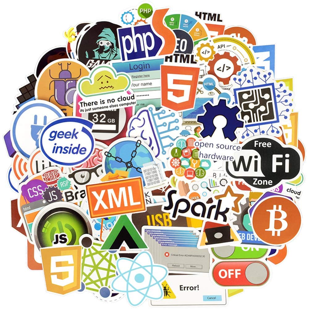QTL Waterproof Vinyl Stickers for Laptop Tablet Scrapbook (50 Pcs Program Style)