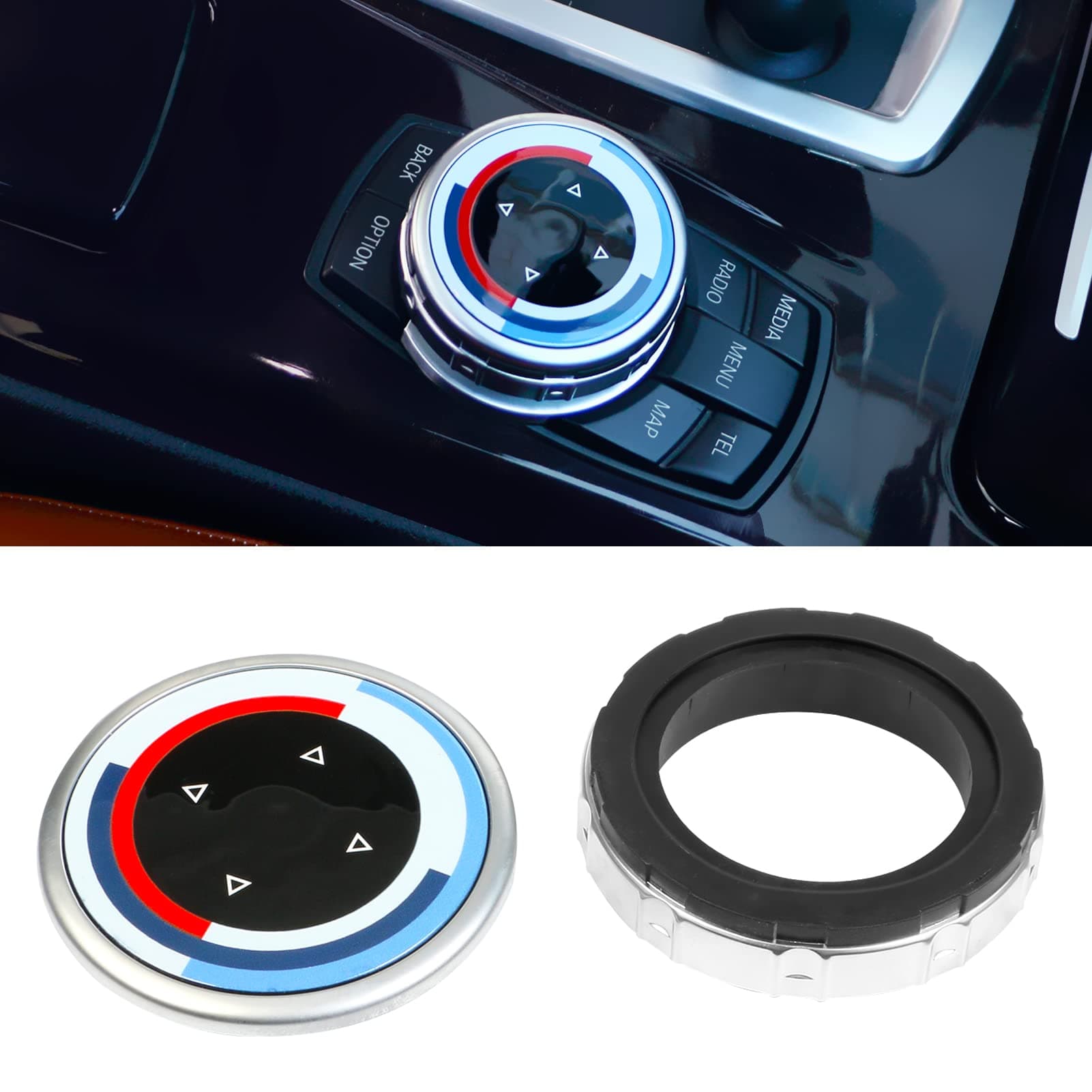 Compatible with BMW Multimedia Knob Button Cover, Multimedia iDrive Controller Knob Button Cover for 5'F10 F11/6'F12 F13/7'F01 F02/X3 F25,