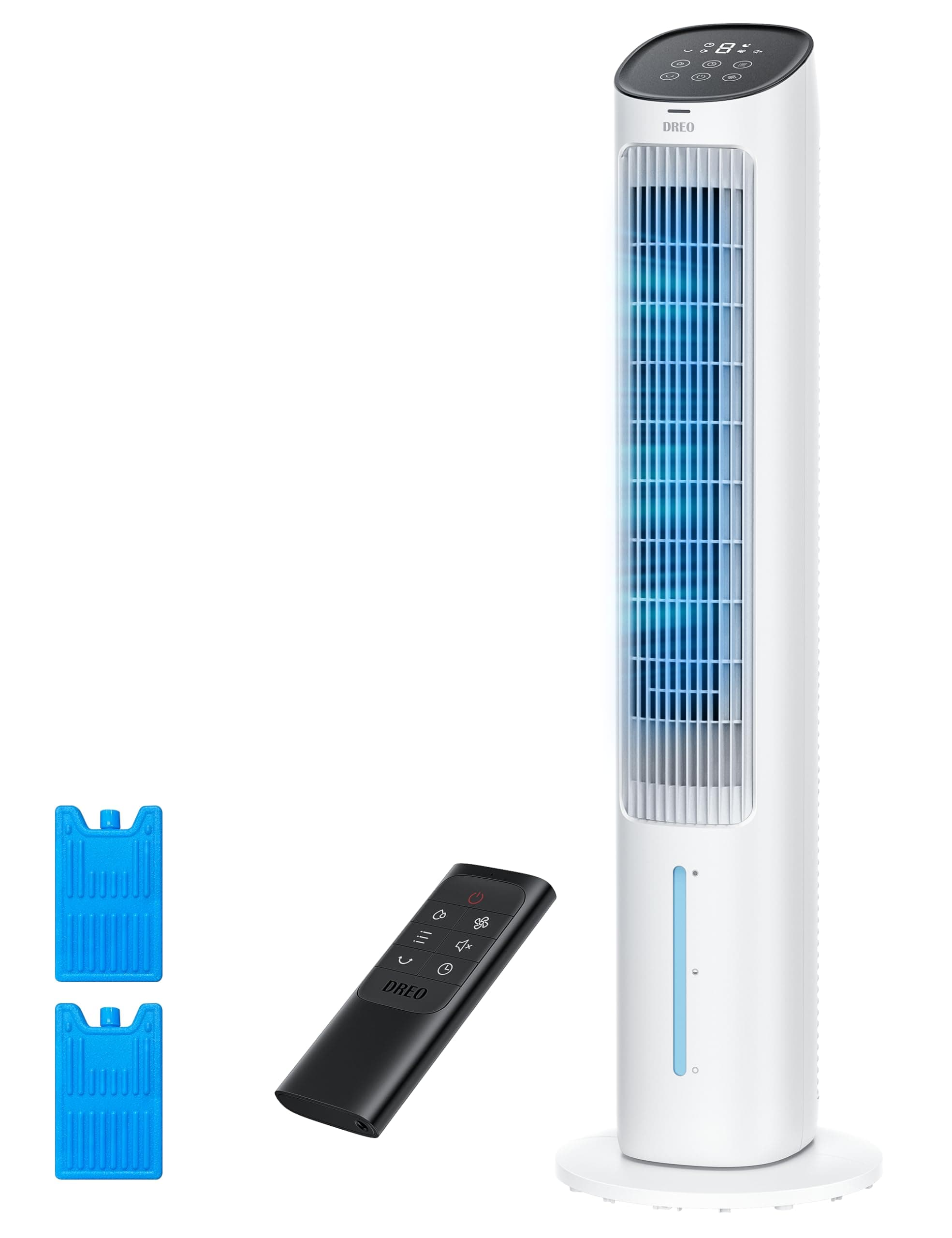 DREO Portable Air Conditioners Fan, 40” Standing Fans that Blow Cold Air, Portable AC,80° Oscillating Evaporative Air Cooler,Removable Water Tank, Ice Packs, Remote Control, 4 Speeds, 7H Timer, White
