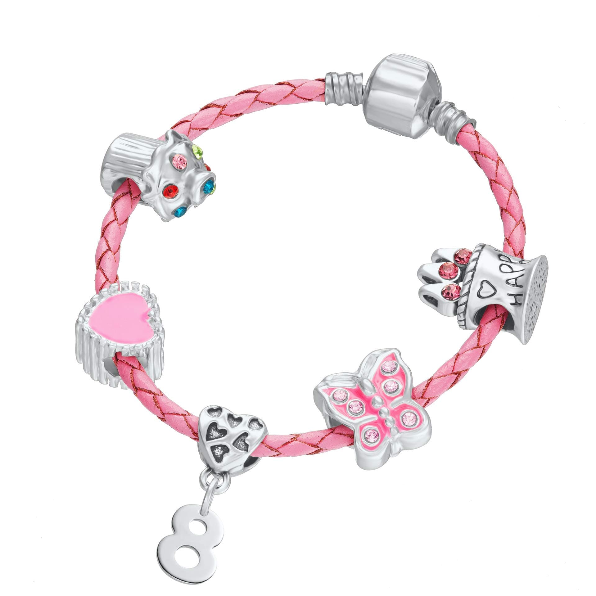 8th Birthday Pink Leather Charm Bracelet for Girls with Gift Box (17)