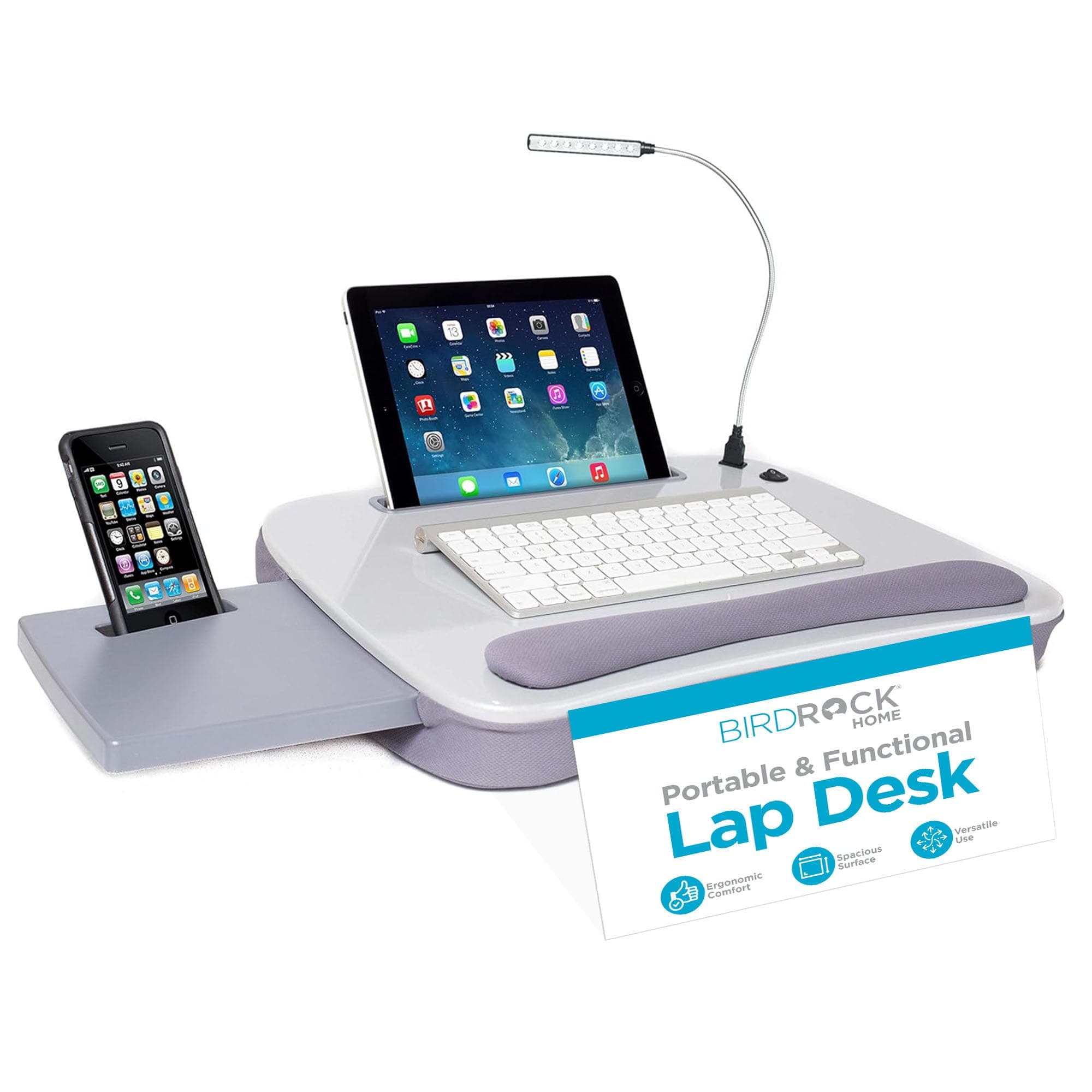 Sofia + Sam Multi Tasking Memory Foam Lap Desk with USB Light (Silver) | Supports Laptops Up to 15 Inches