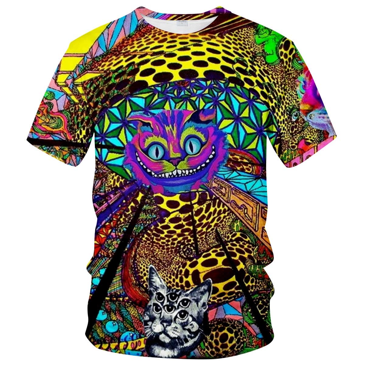 Mens 3D Novelty Graphic Trippy T-Shirt Psychedelic Cat Funny Tees