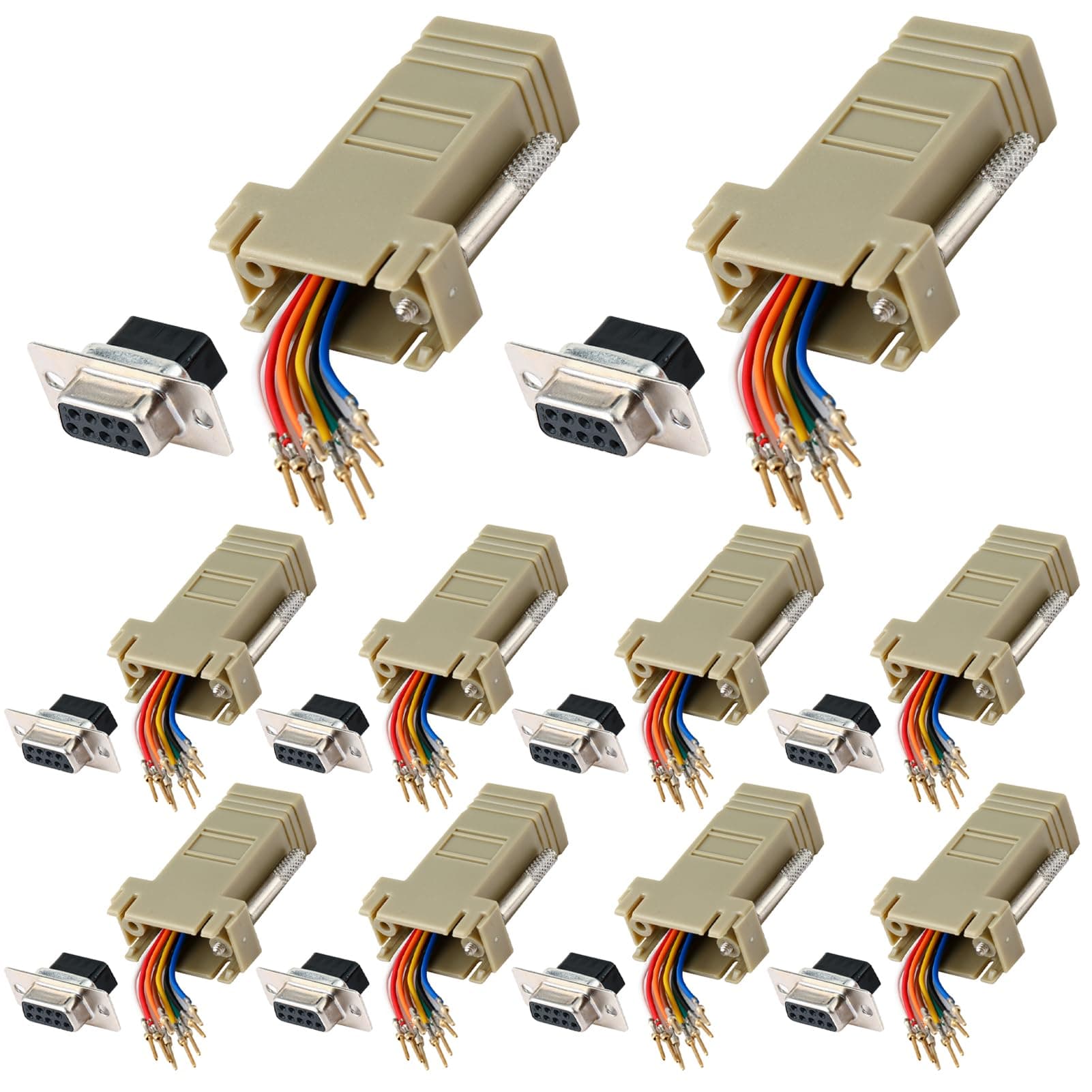 10PCS DB9 Female Ethernet Adapter, 9 Pin Serial Port Female to RJ45 Ethernet LAN Extend Modular Converter, F/F