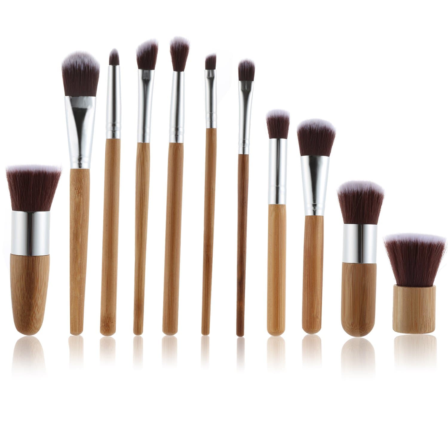 Bohol 11pcs Bamboo Handles Premium Soft Synthetic Makeup Brush Set Face Eye Shadow Eyeliner Foundation Blush Lip Powder Liquid Cream Brush Cosmetics Brushes Kit with Travel Bag