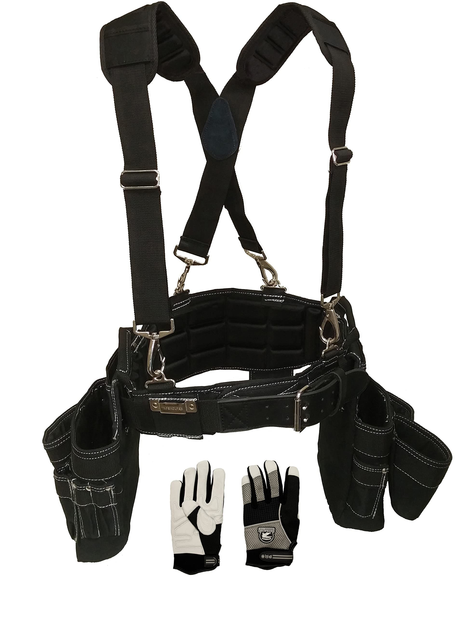Gatorback Professional Carpenter's Tool Belt Deluxe Package (Tool Belt, Gloves, Suspenders, Drill Holster). Built For Comfort and Durability (Large 36" - 40" Waist)