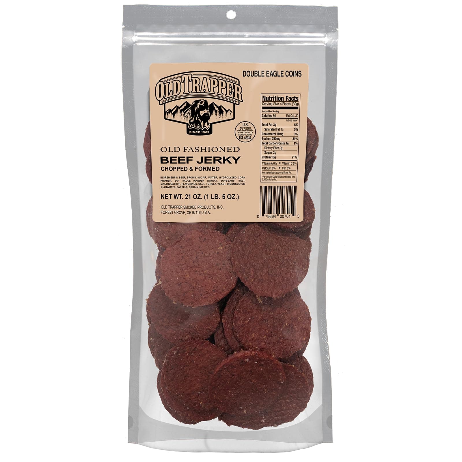 Old Trapper Double Eagle Beef Jerky, Old-Fashioned Flavor, 21-Ounce Package, Delicious Jerky Snacks, 10 Grams of Protein and 80 Calories per Serving (Pack of One)