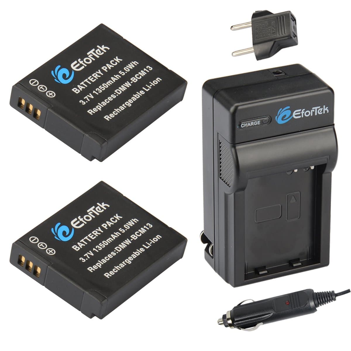 DMW-BCM13 Replacement Battery (2-Pack) and Charger kit for Panasonic Lumix DC-TS7, DMC-FT5A, TZ60, TZ55, TZ41, TZ40, TZ37, TS5, TS6, LZ40, ZS27, ZS30, ZS35, DMC-ZS40, DMC-ZS45, DMC-ZS50