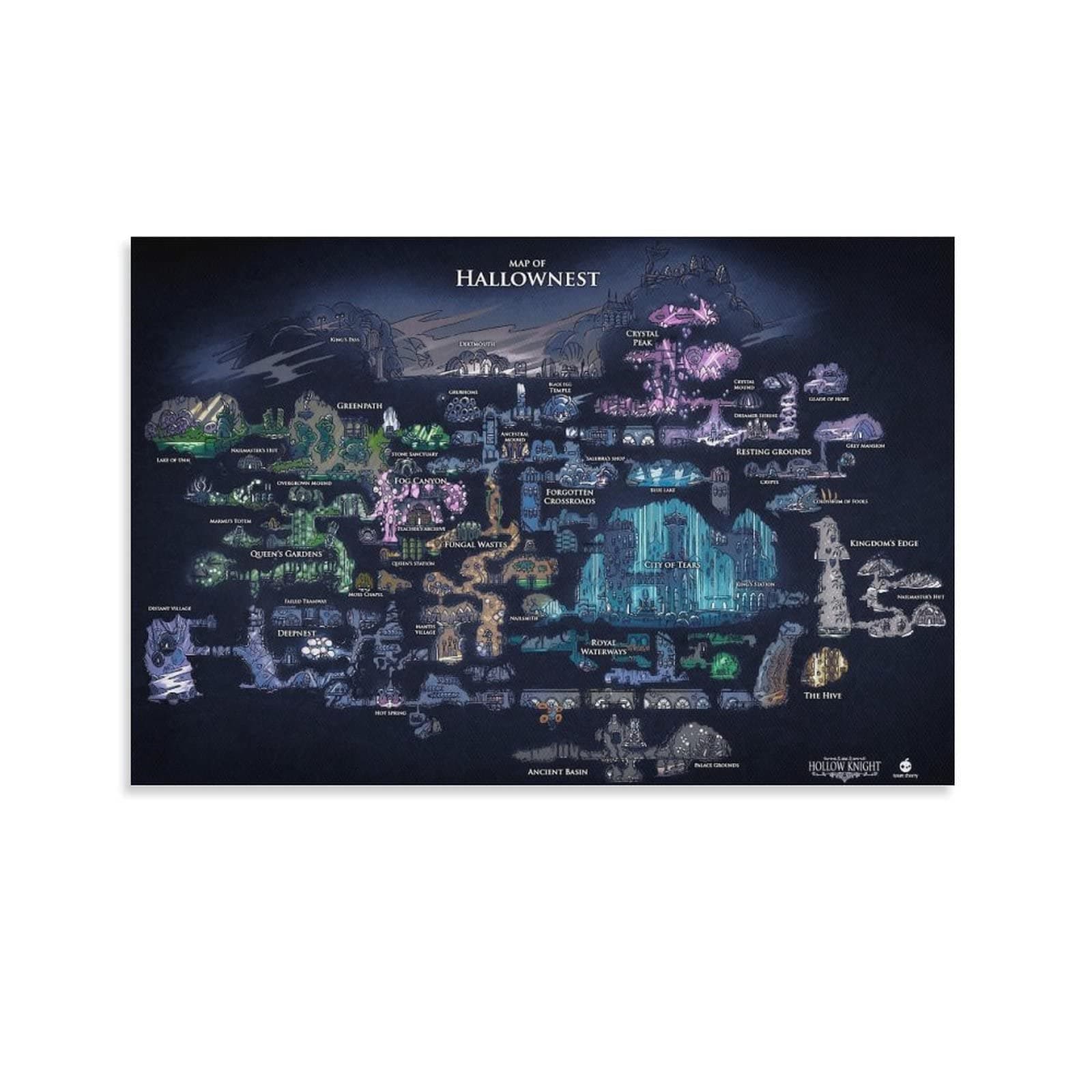 ENYPOLIS Hollow Knight Map The Game Posters & Prints on Canvas Wall Art Poster for Room Decor Unframe 12x18inch(30x45cm)