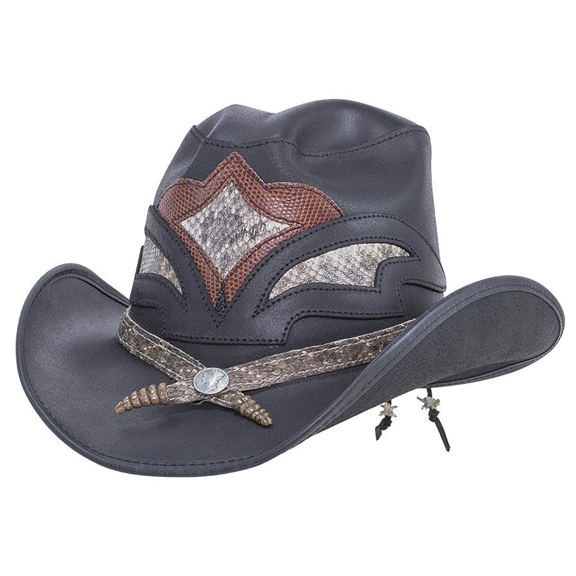 American Hat Makers Storm Leather Cowboy Hat with Rattlesnake Skin Band — Handcrafted, Genuine Leather