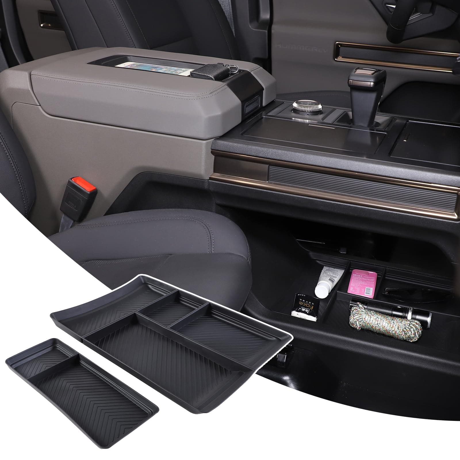 Yinanlutos Center Console Lower Storage Tray Compatible with 2023-2025 2026 Hummer EV SUV Pickup Center Console Storage Box Organizer Tray Accessories (2PCS)