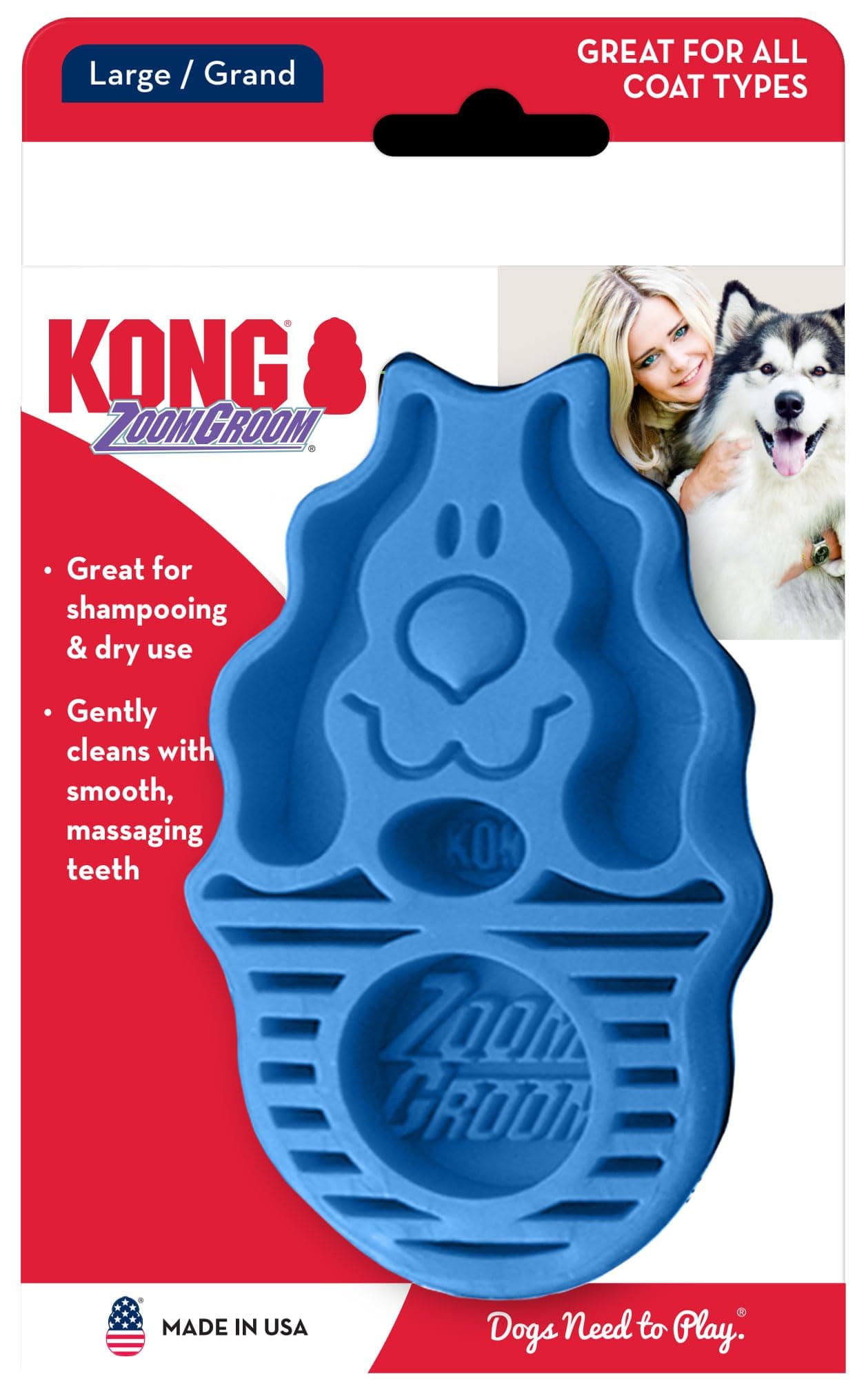 Zoom Groom Dog Brush, Groom and Massage While Removing Loose Hair and Dead Skin - Blue