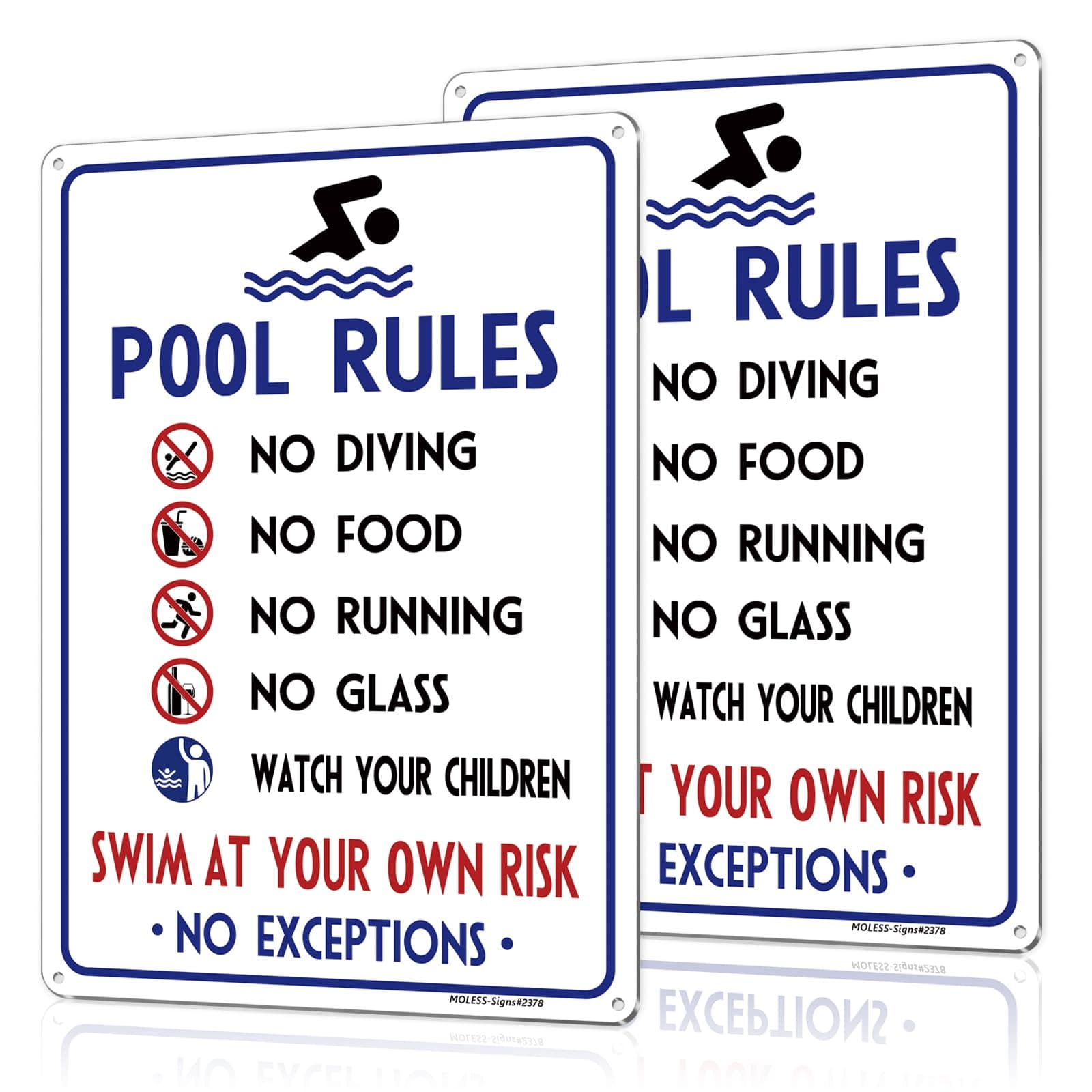 2 Pack Pool Rules Signs Outdoor – 14x10 Inch Pool Signs for Outside, Durable 0.040 Aluminum Weatherproof & UV Protected, Easy to Mount for Pool Safety, 2378-White