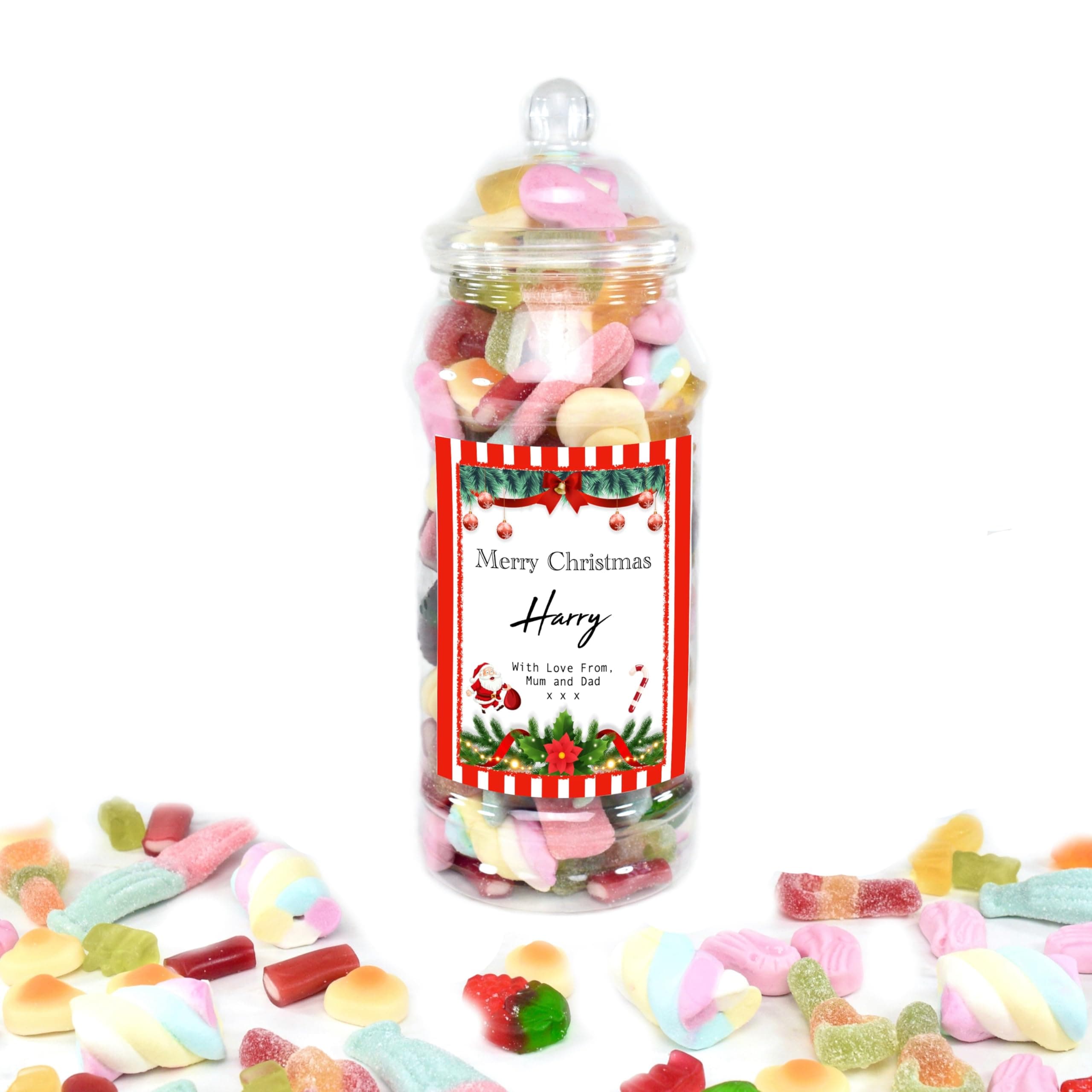 Personalised Christmas Sweet Jar with Sweets Included - Custom Message Pick n Mix Gift Jar
