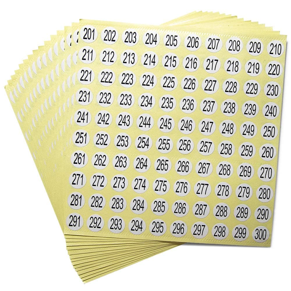dealzEpic - Number Stickers -201 to 300 Round Self Adhesive Stickers | Inventory/Storage Organizing Stickers - Set of 15 Sheets