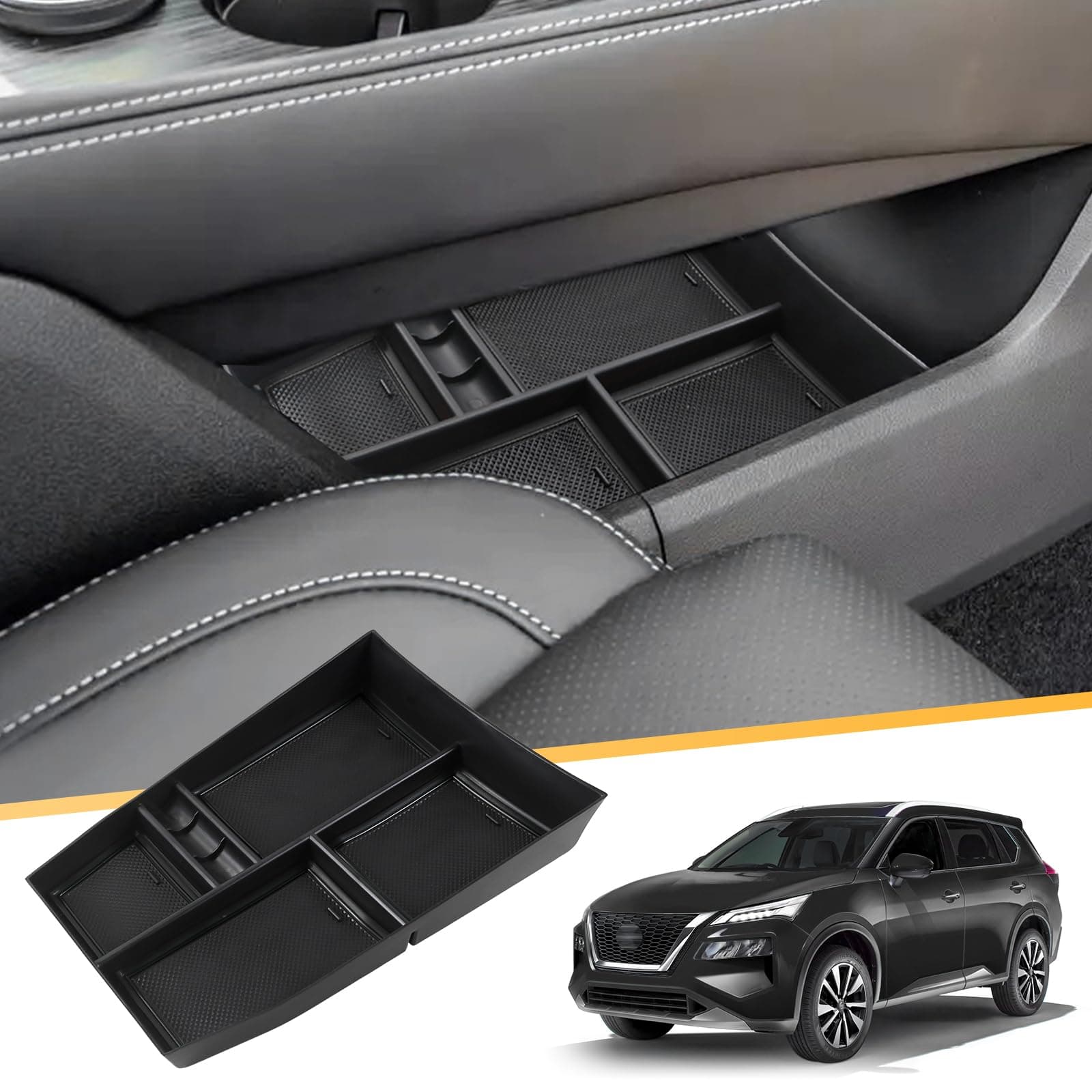 LFOTPP Centre Console Storage Box Organiser for Nissa-n X-Trail T33 2022 2023, X-Trail T33 Accessories Armrest Tray Bottom Centre Armrest Glove Box (Black)